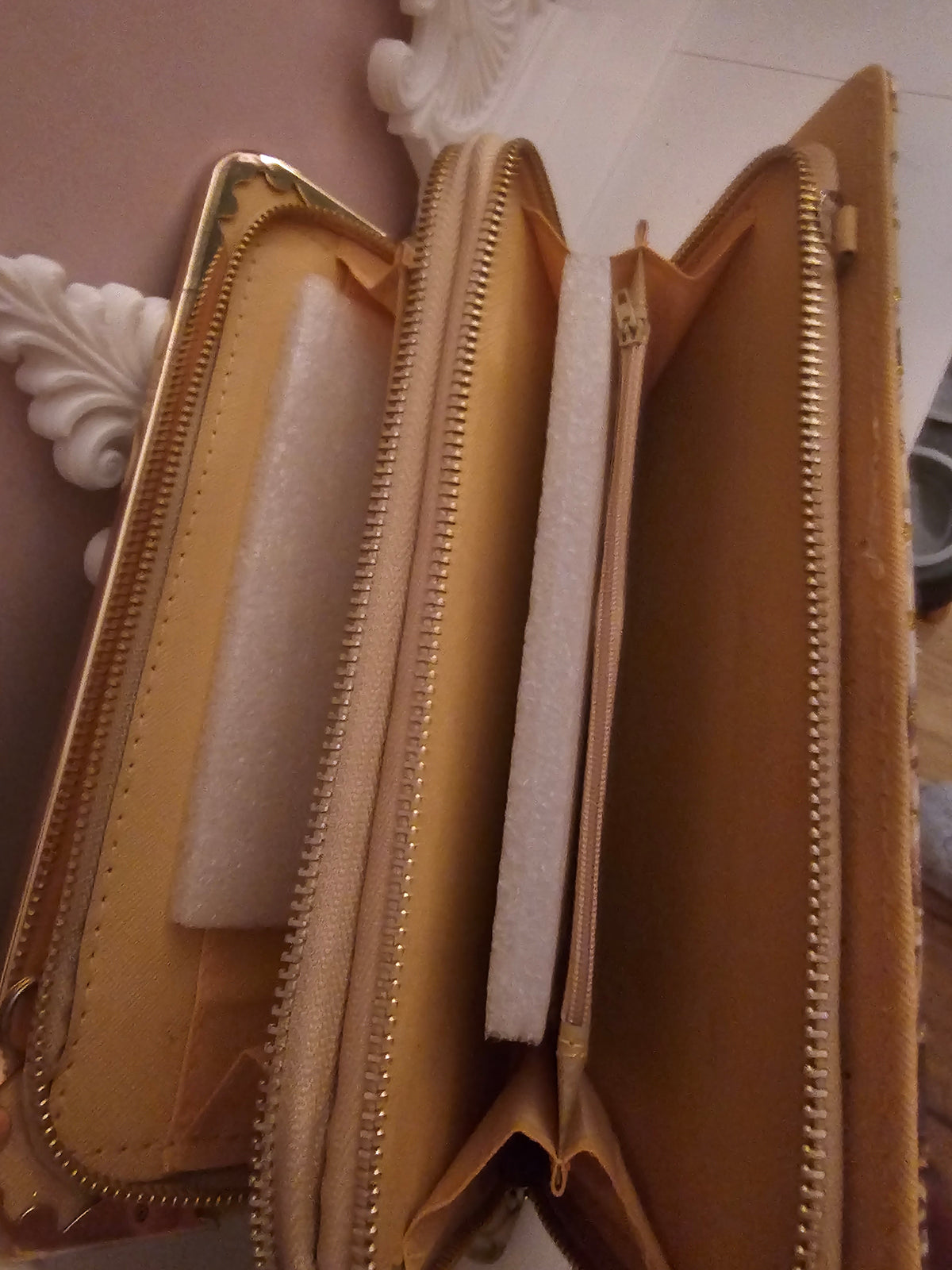 Ladies Large Classy Gold Purse with Paris Print Design