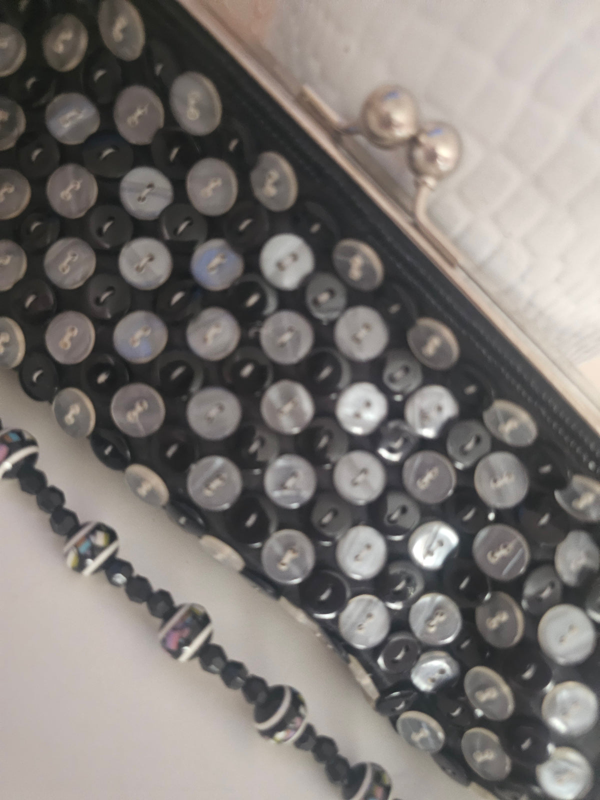 Ladies Black beaded & button detailed Shoulder strap bag