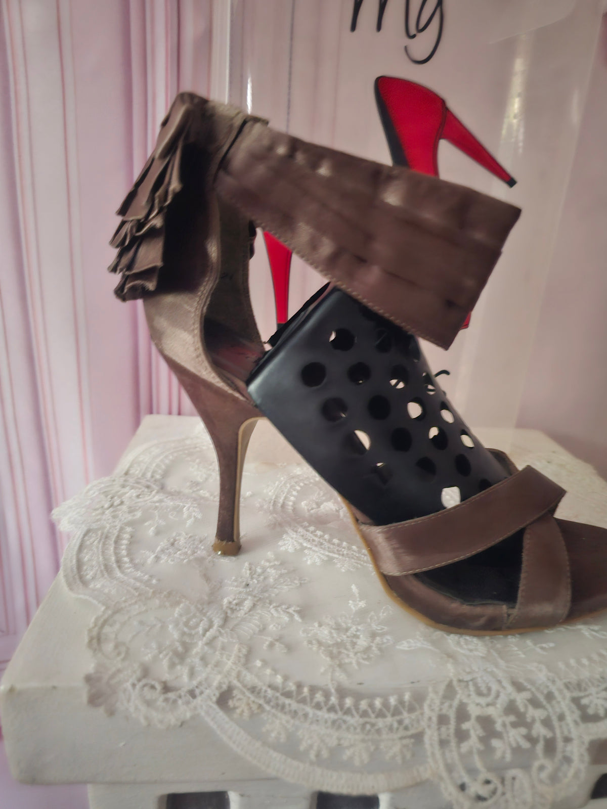 Ladies Bronze Coloured Strappy Stilletto Heels
