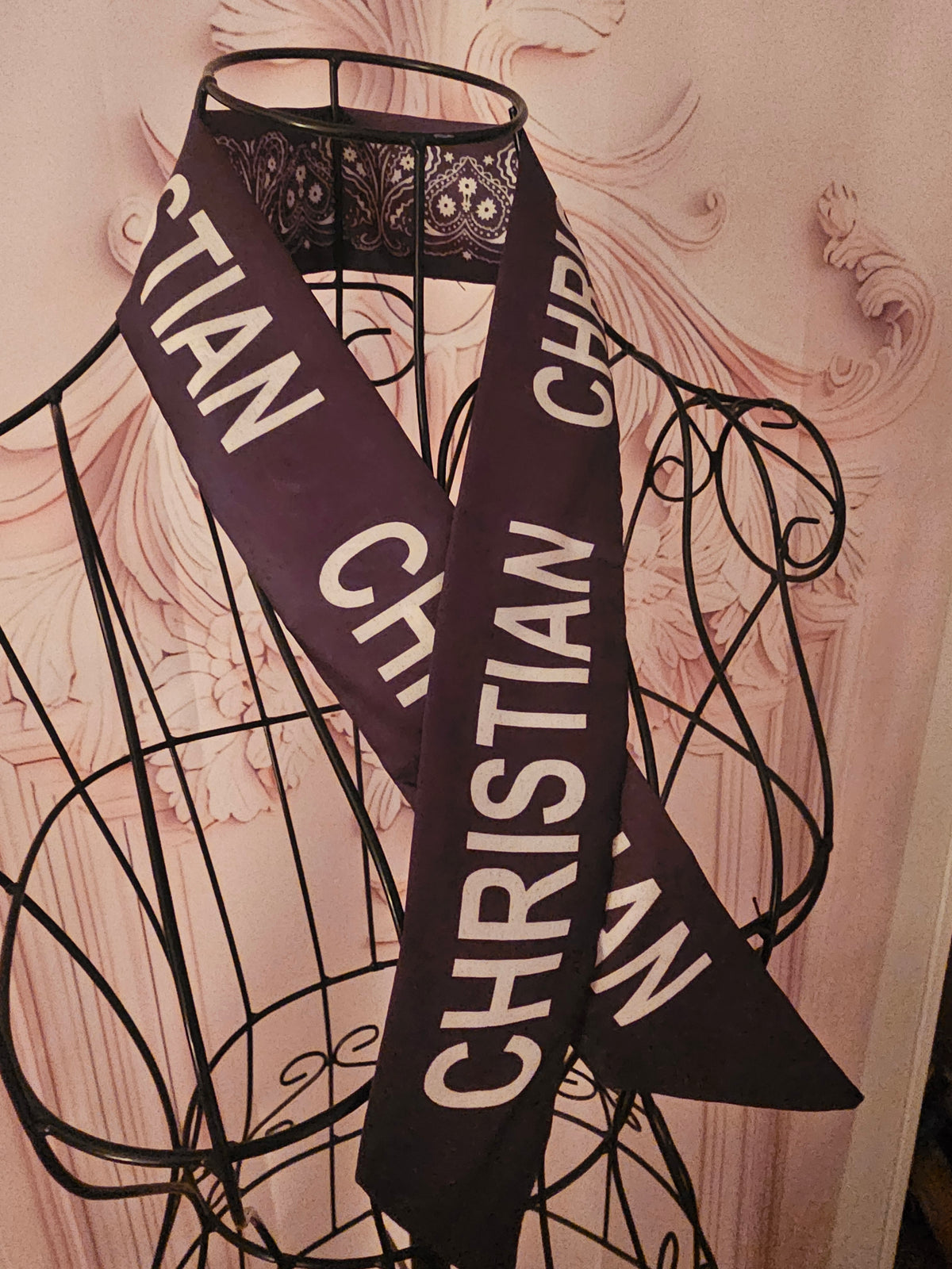 Ladies Christian Dior Design Neck Tie Scarfs 1 x Black 1 x White
