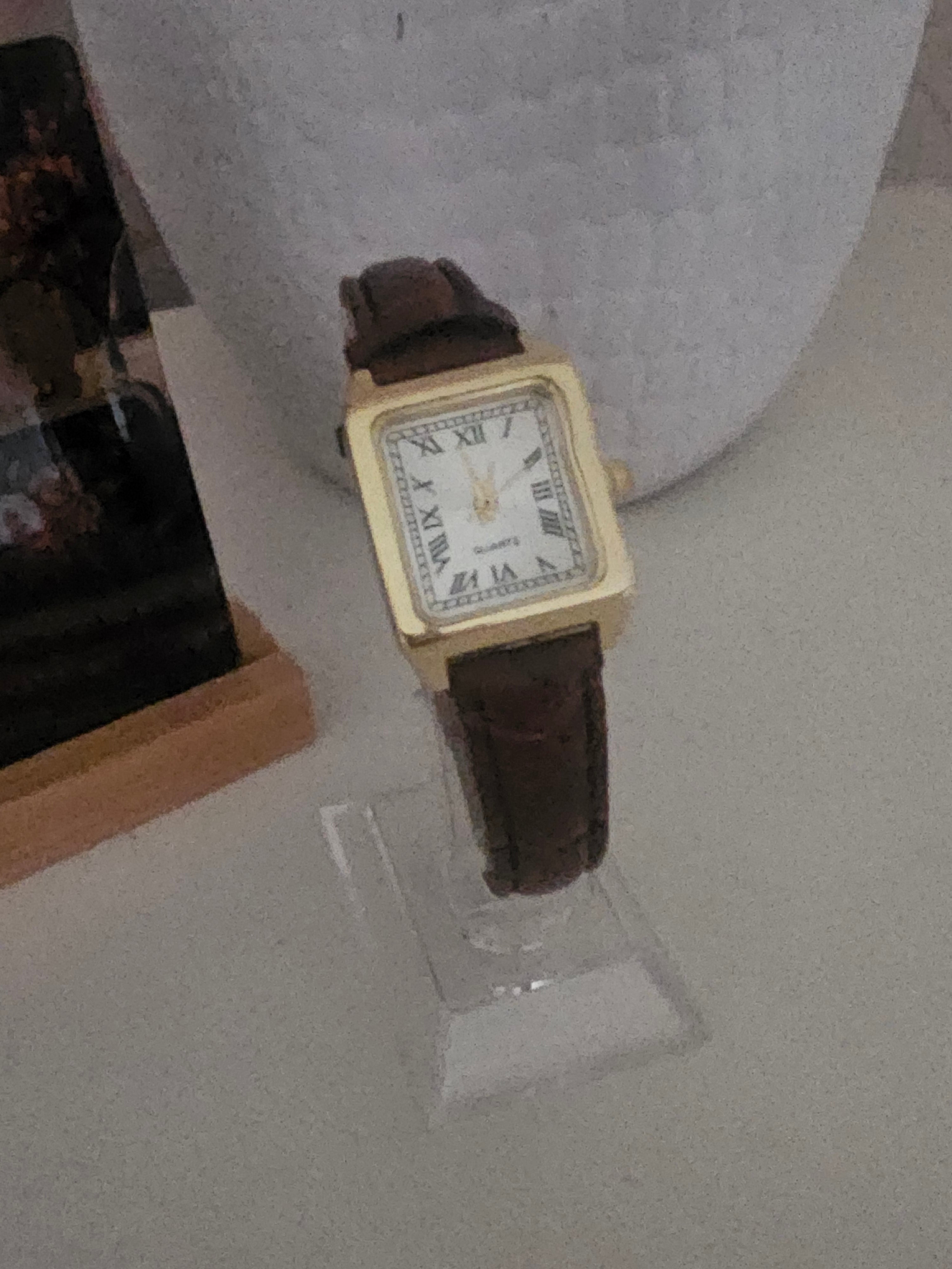 Ladies Brown Crocodile Strap with Gold Square Face Watch