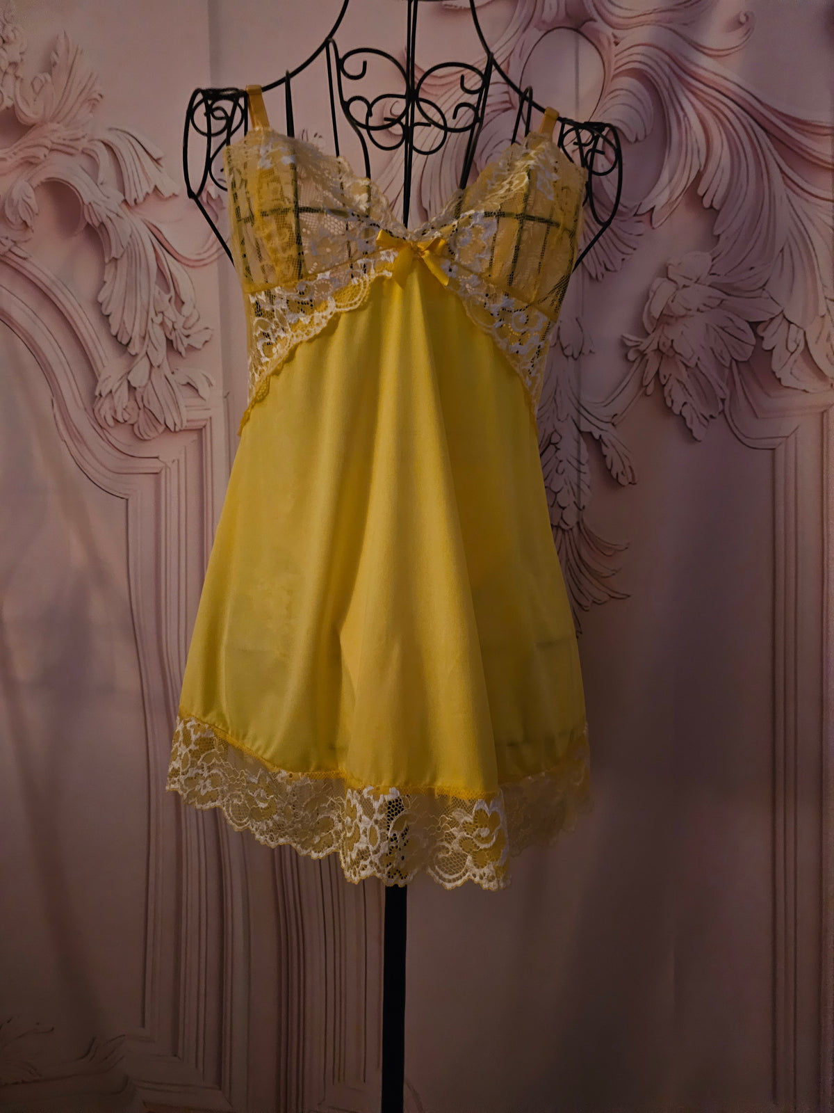 Ladies Yellow Satin Cami Slip with matching French Knickers