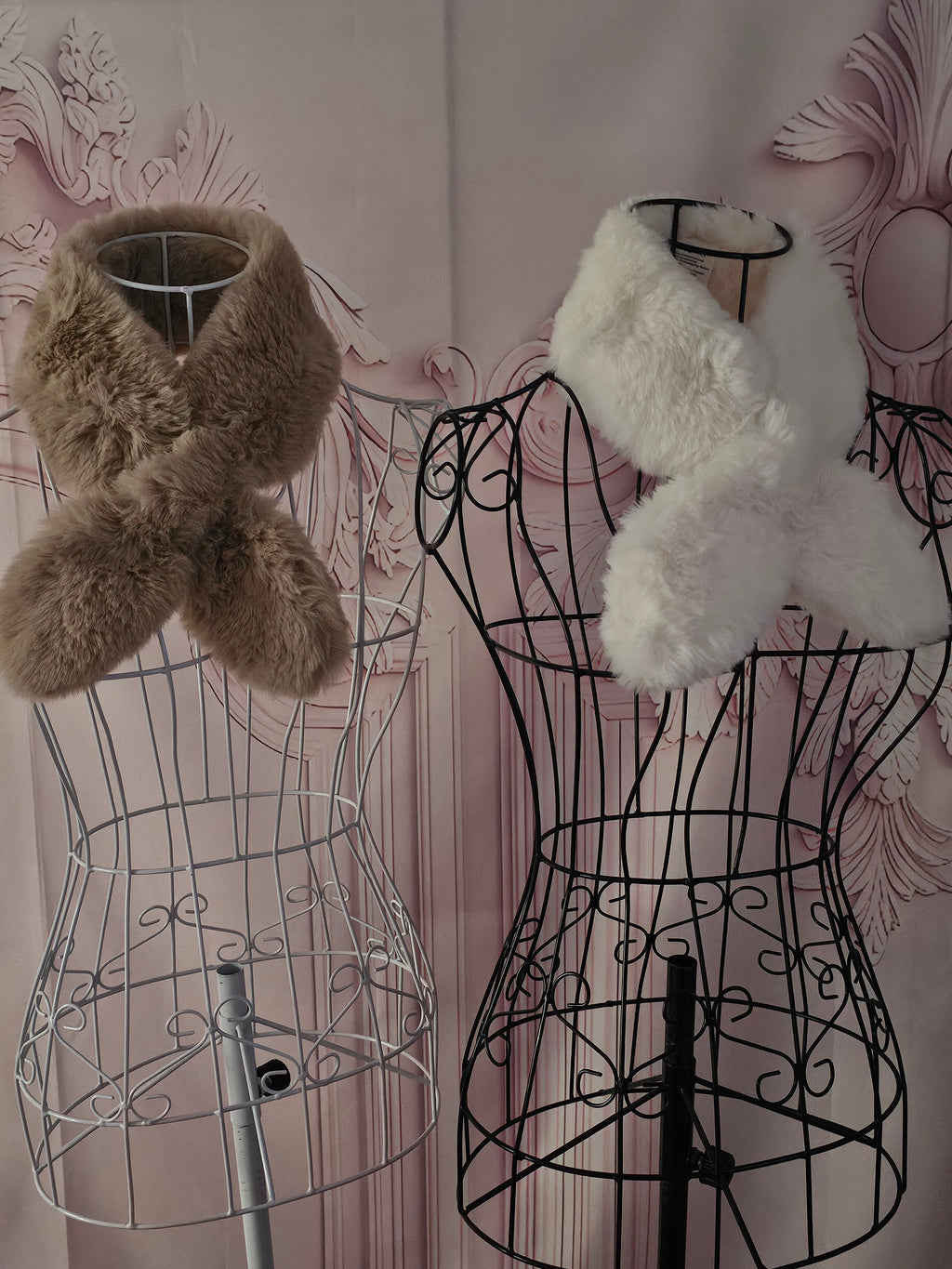 Ladies Fur Neck Tie Scarfs 1 x White 1 x Brown
