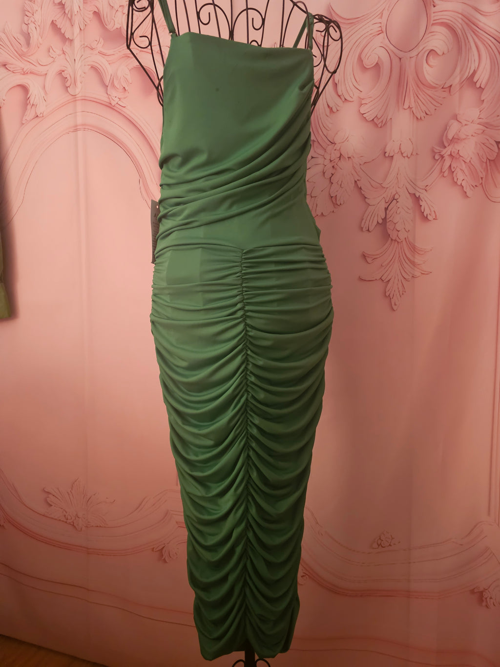AX Paris Emerald Green Strappy Gown with Ruffle Back — Size 10