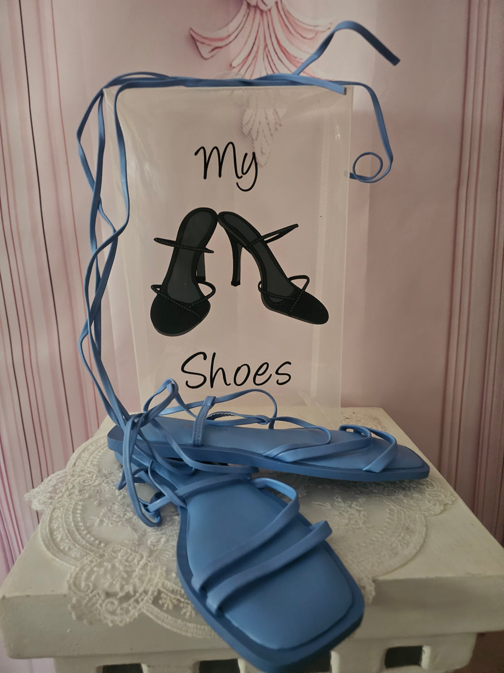 Ladies Blue Wrap around Leg Strappy Flats