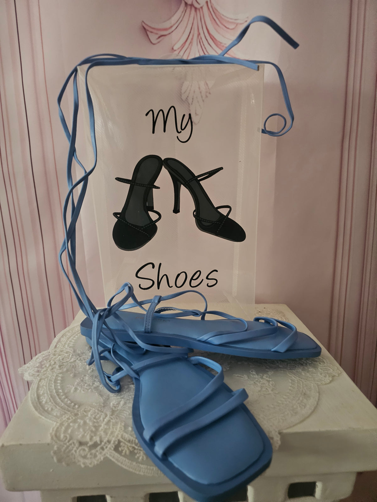 Ladies Blue Wrap around Leg Strappy Flats