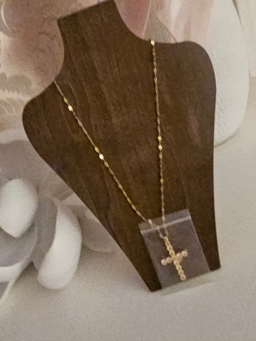 Ladies Gold Necklace with Gold Diamonte Cross Pendant