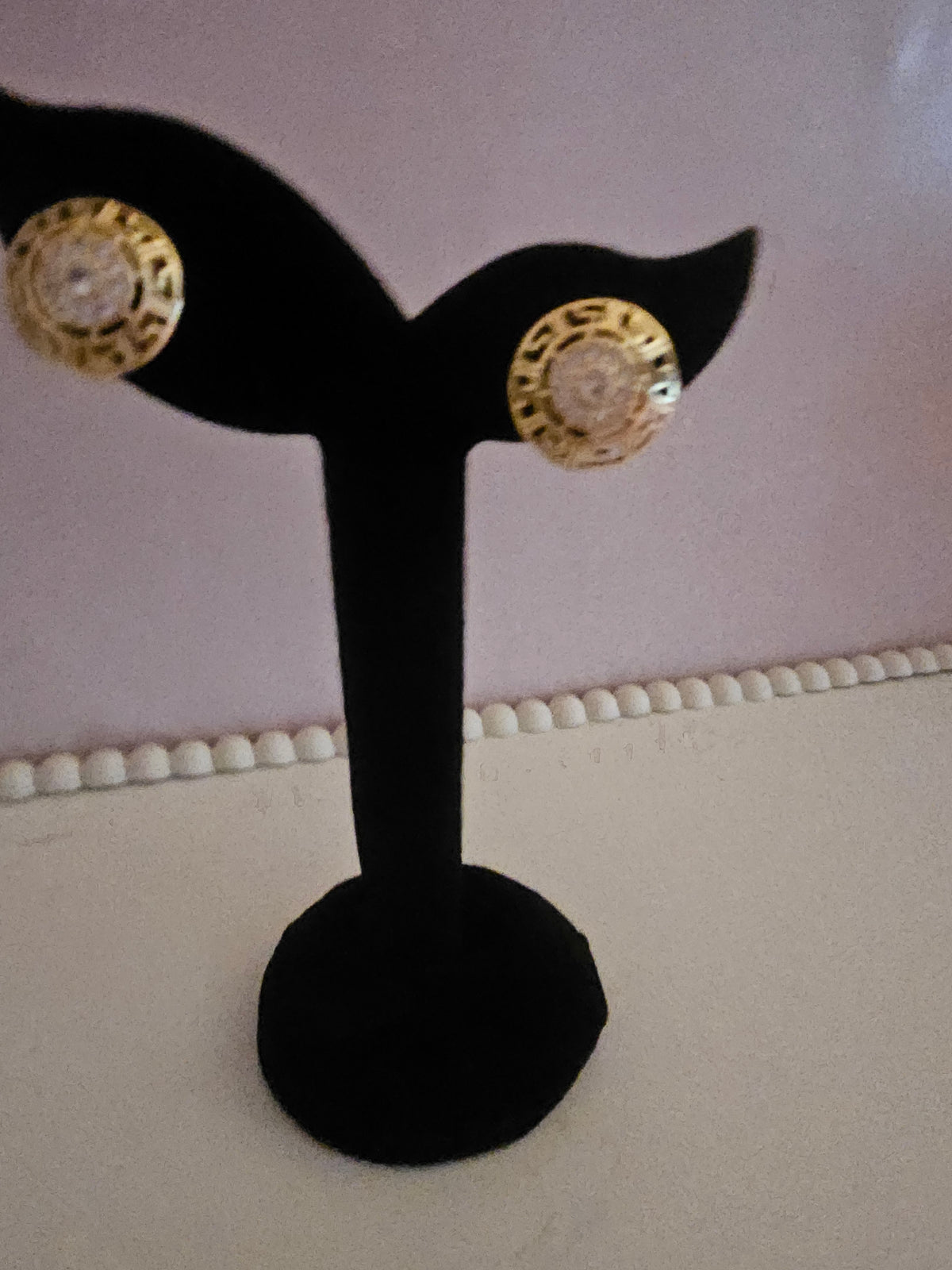 Ladies Golden Greek Key with diamond detailing Studs