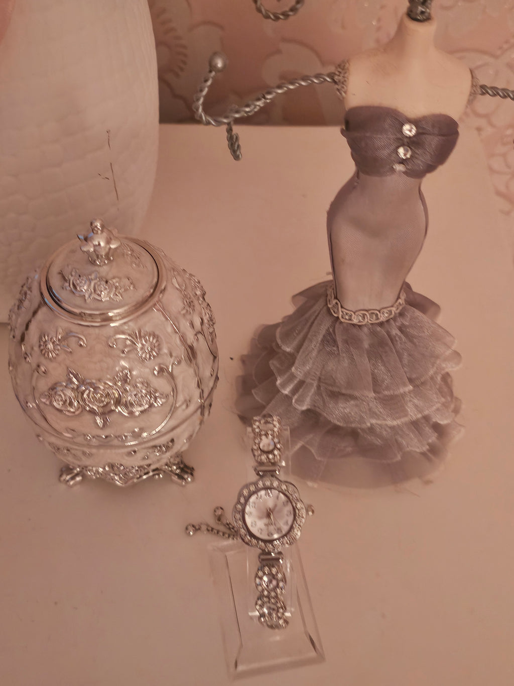 Ladies Silver Diamonte Watch