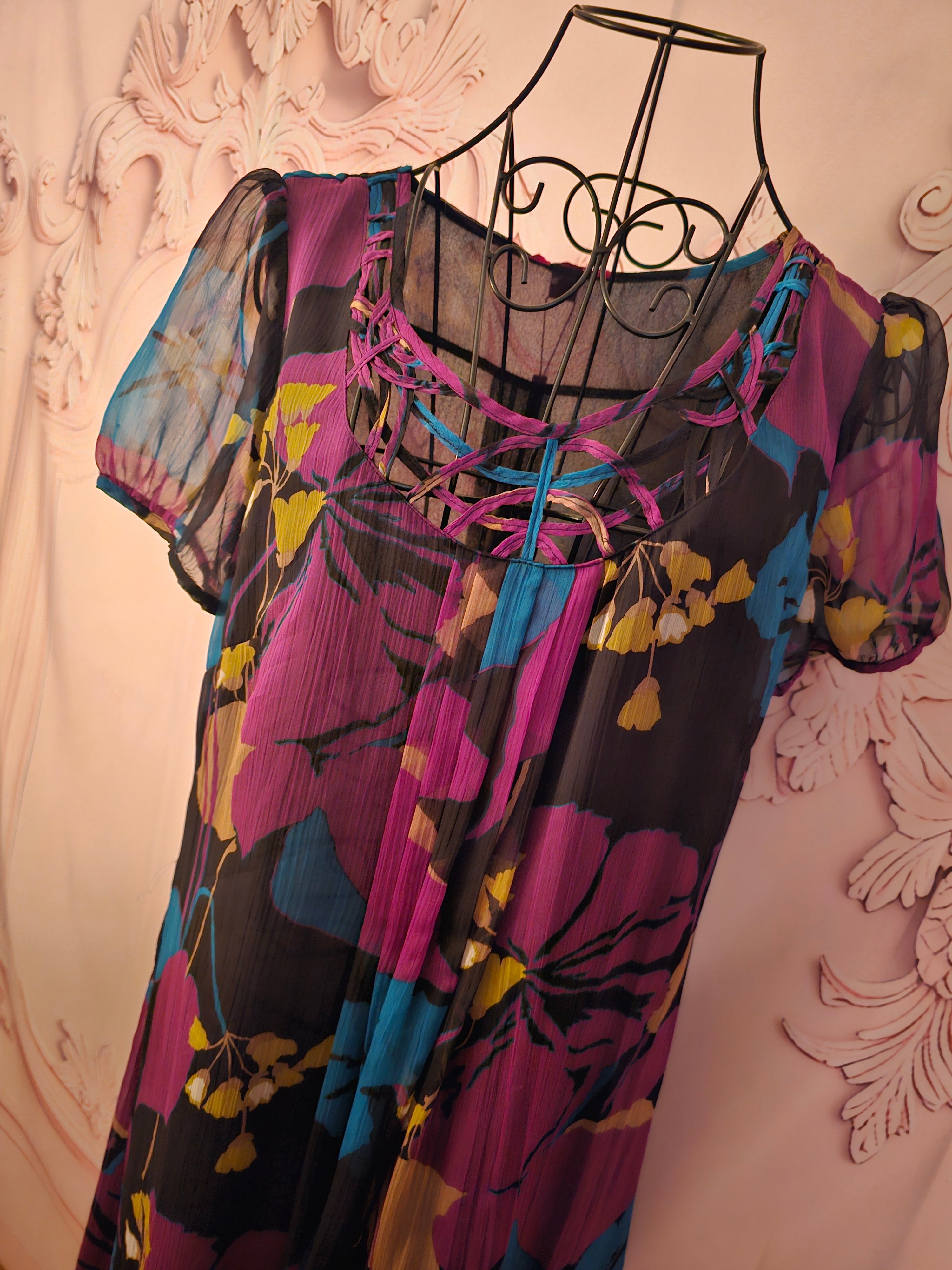 Ladies Monsoon Chiffon Lined Multi coloured print Dress