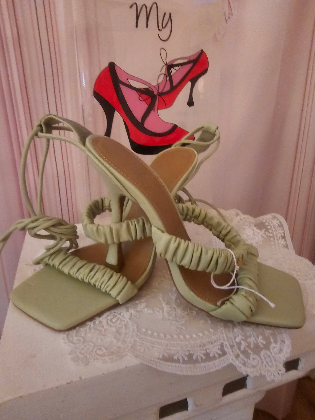Ladies Lime Green Asos Strappy Toeless High Heels