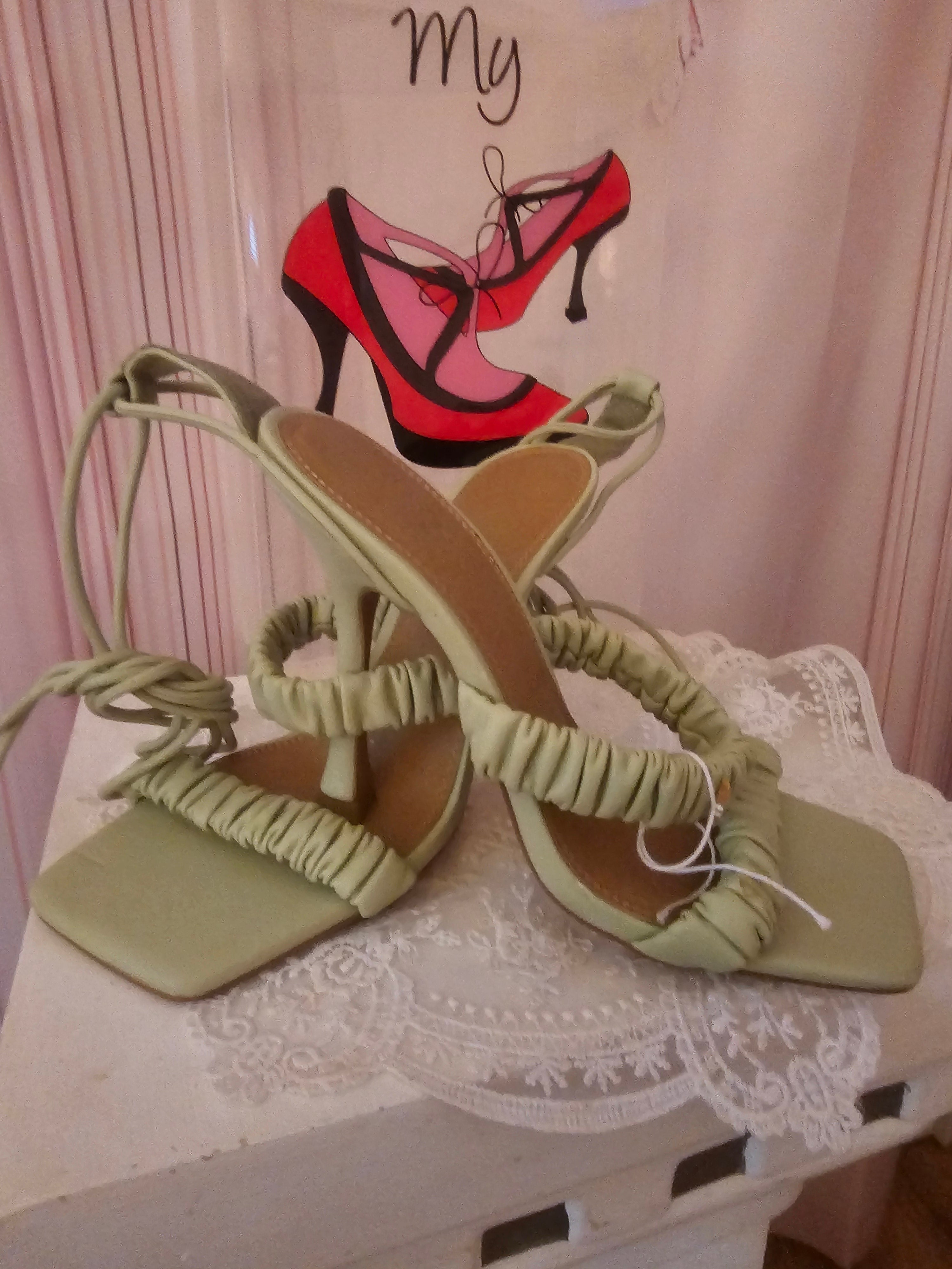 Ladies Lime Green Asos Strappy Toeless High Heels
