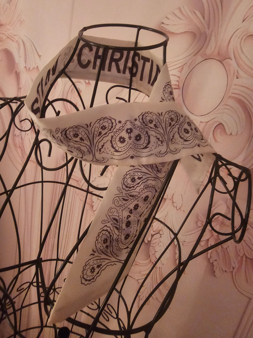 Ladies Christian Dior Design Neck Tie Scarfs 1 x Black 1 x White