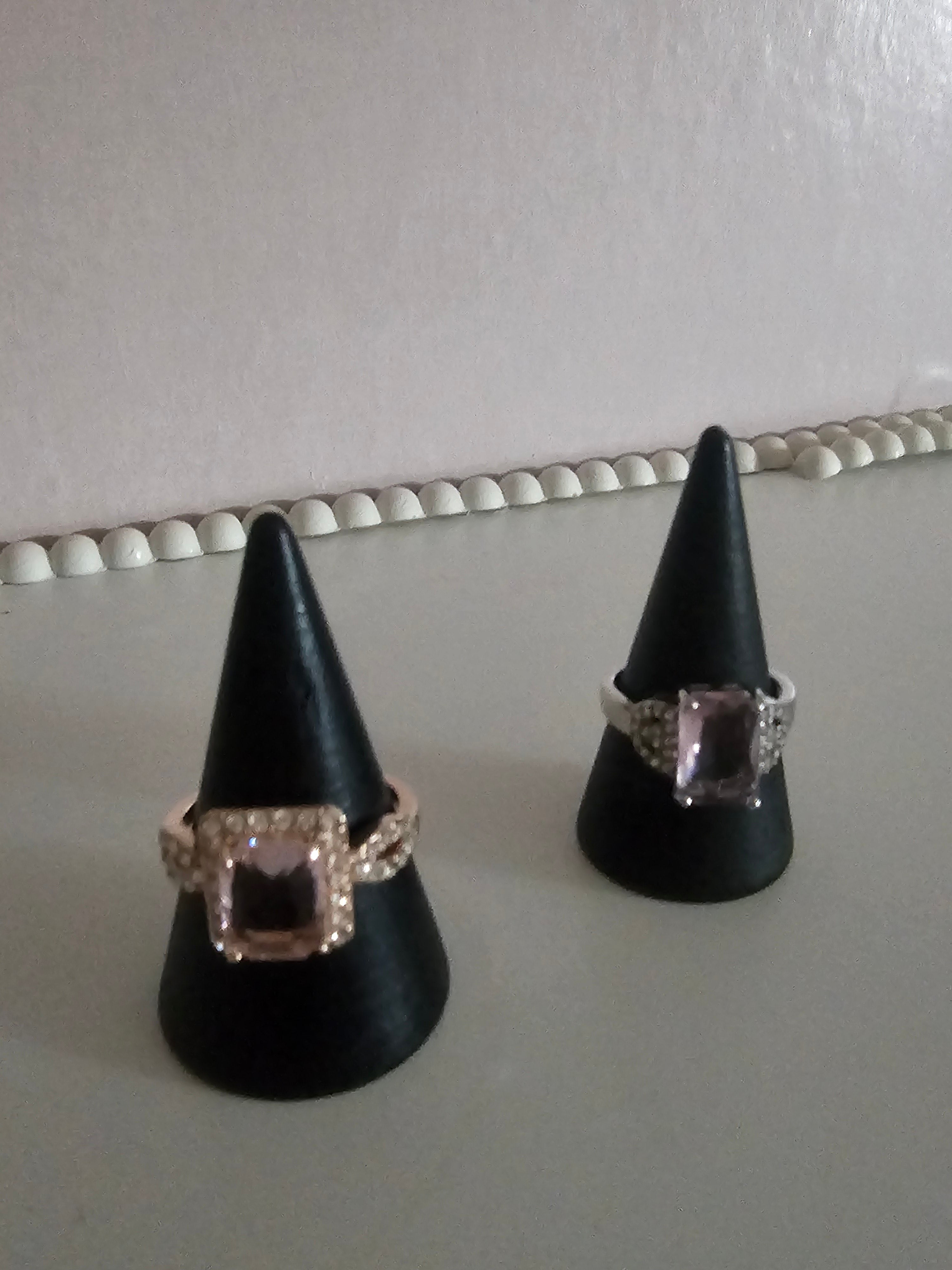 Ladies silver with silver diamonte shank and centre pink square diamond design dress ring