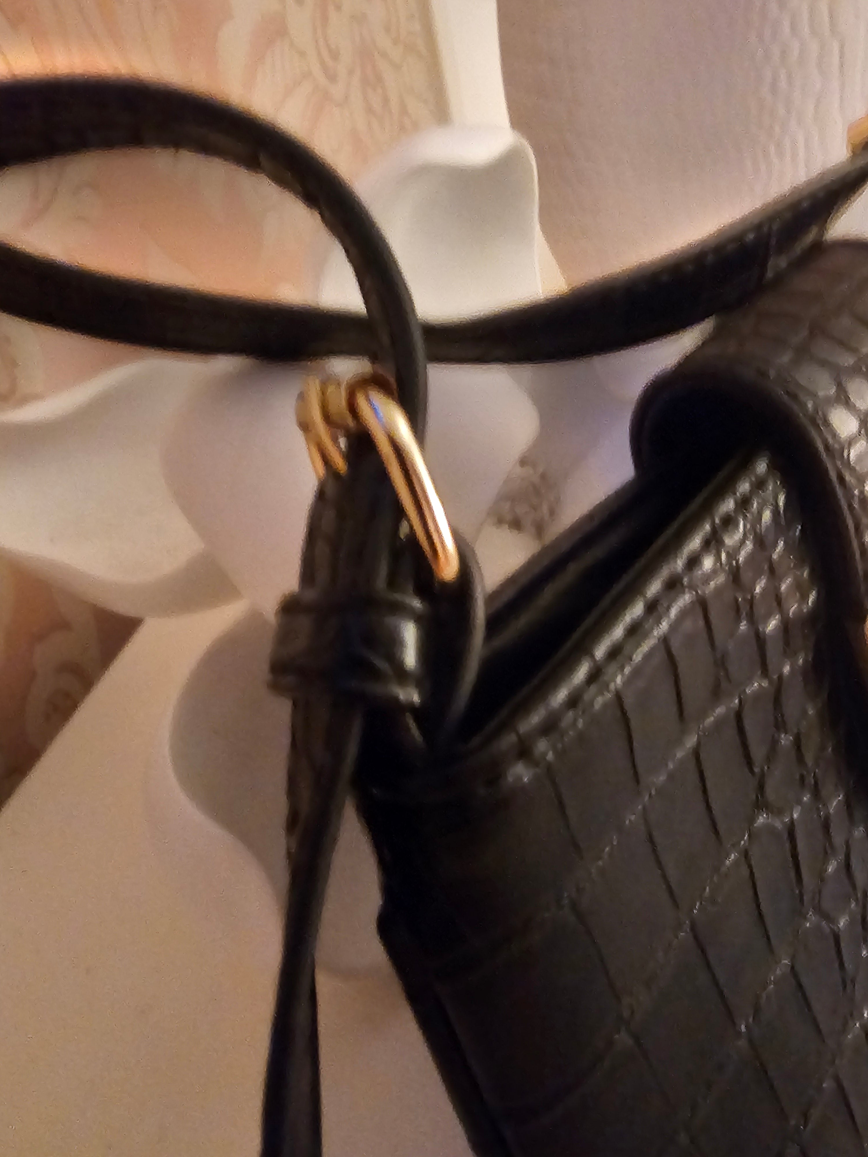 Vintage Black Croc-Effect Evening Bag — Gold Buckle Clasp