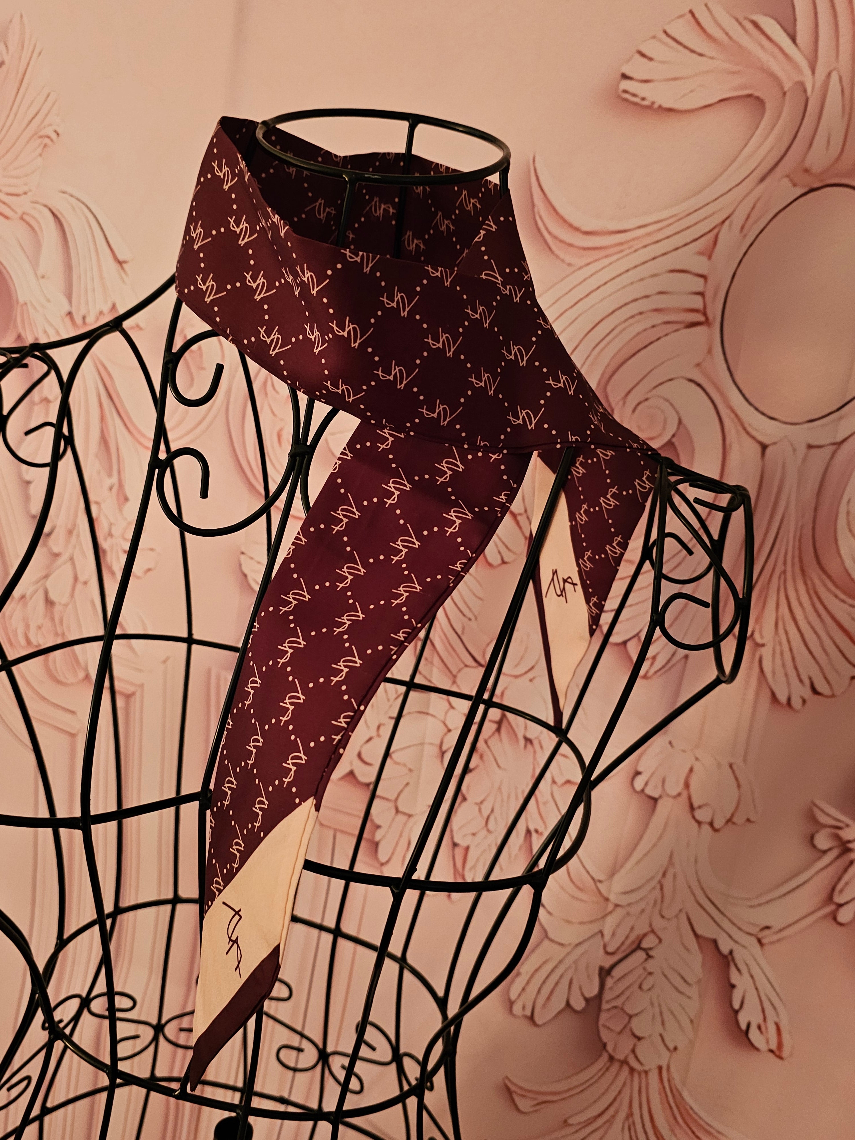 Ladies Burgundy & Cream Silk Necktie