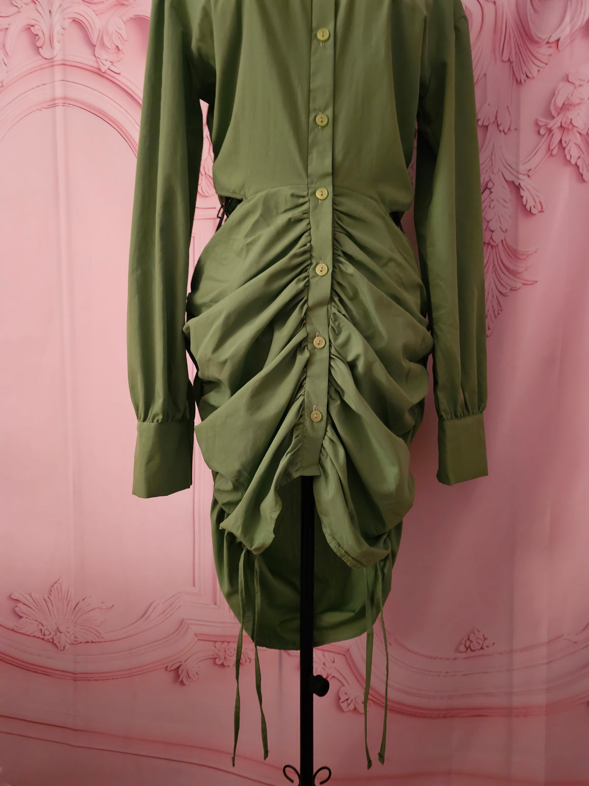 Ladies Green Pretty Little Thing Shirt Dress with Ruffled Sides