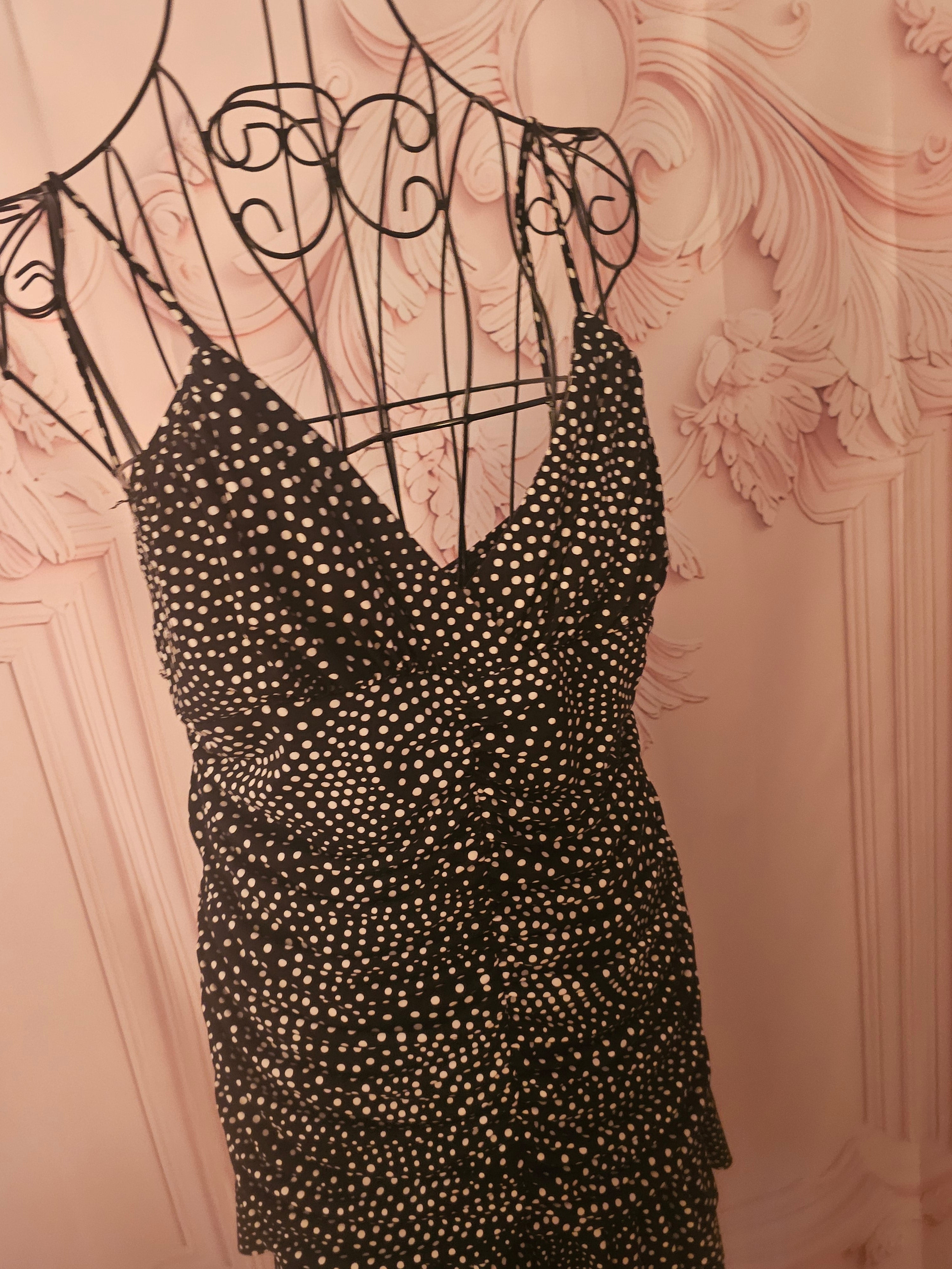 Ladies Jessica McClintock black and white Polka dot dress