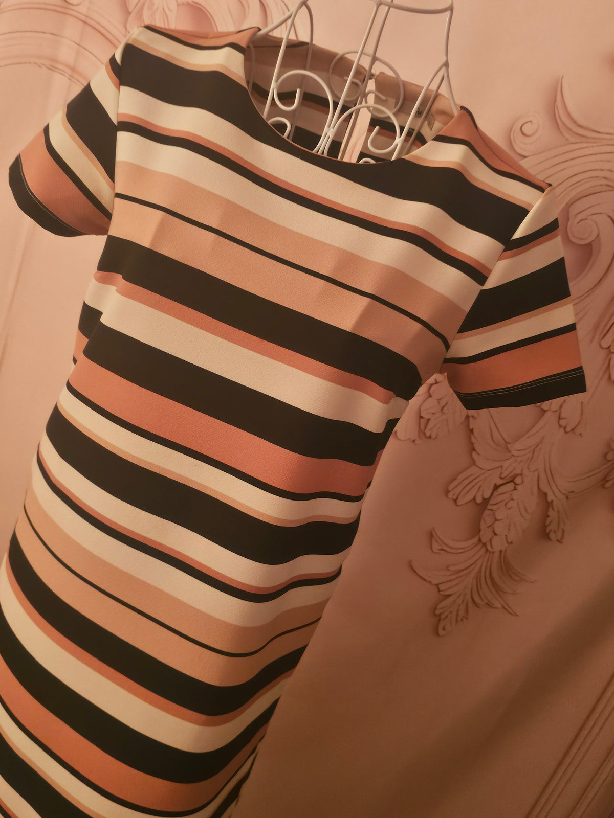 Ladies pink, navy blue & cream stripped dress