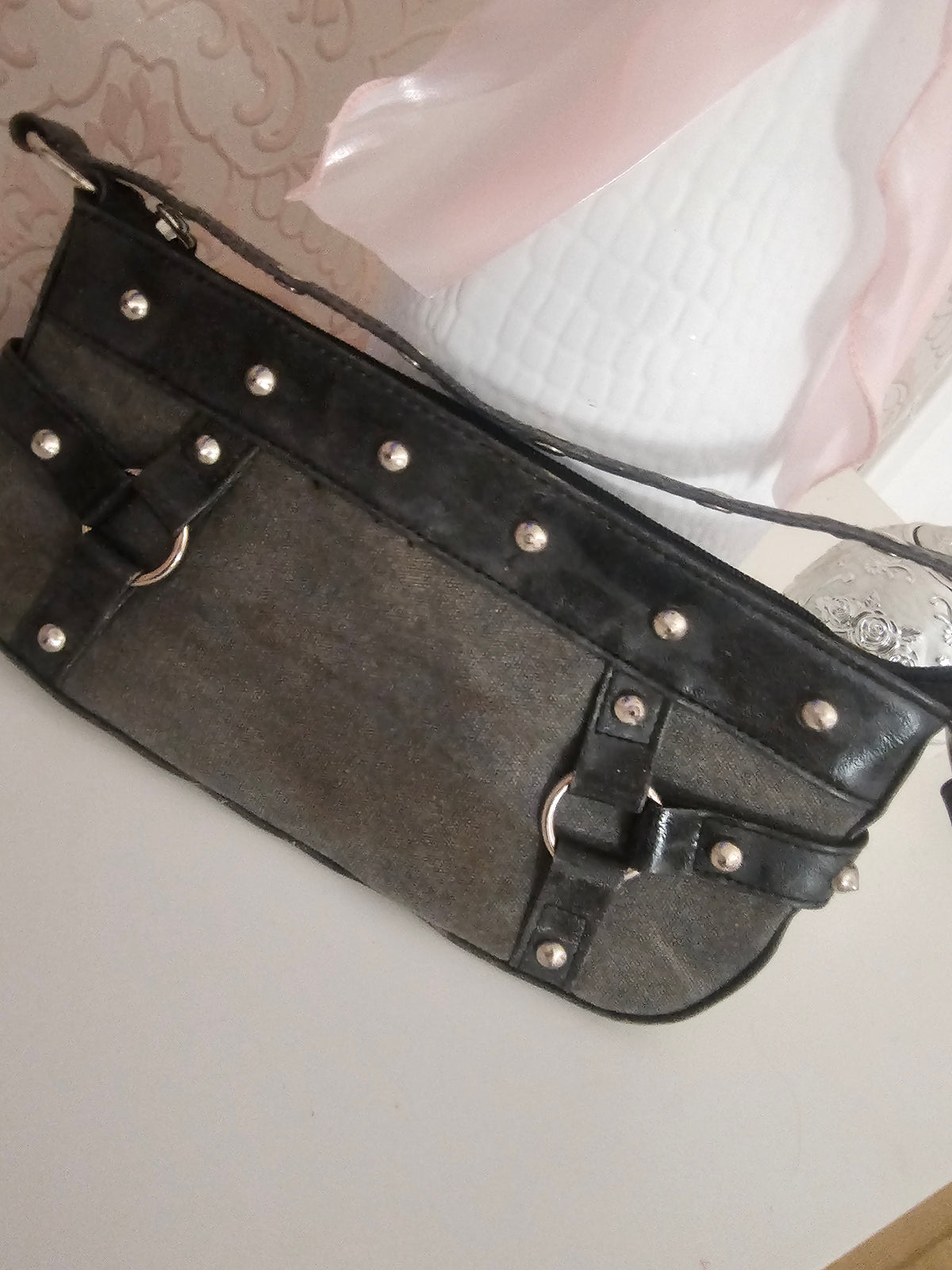 Ladies Black & Grey with Studded detail Shoulder bag