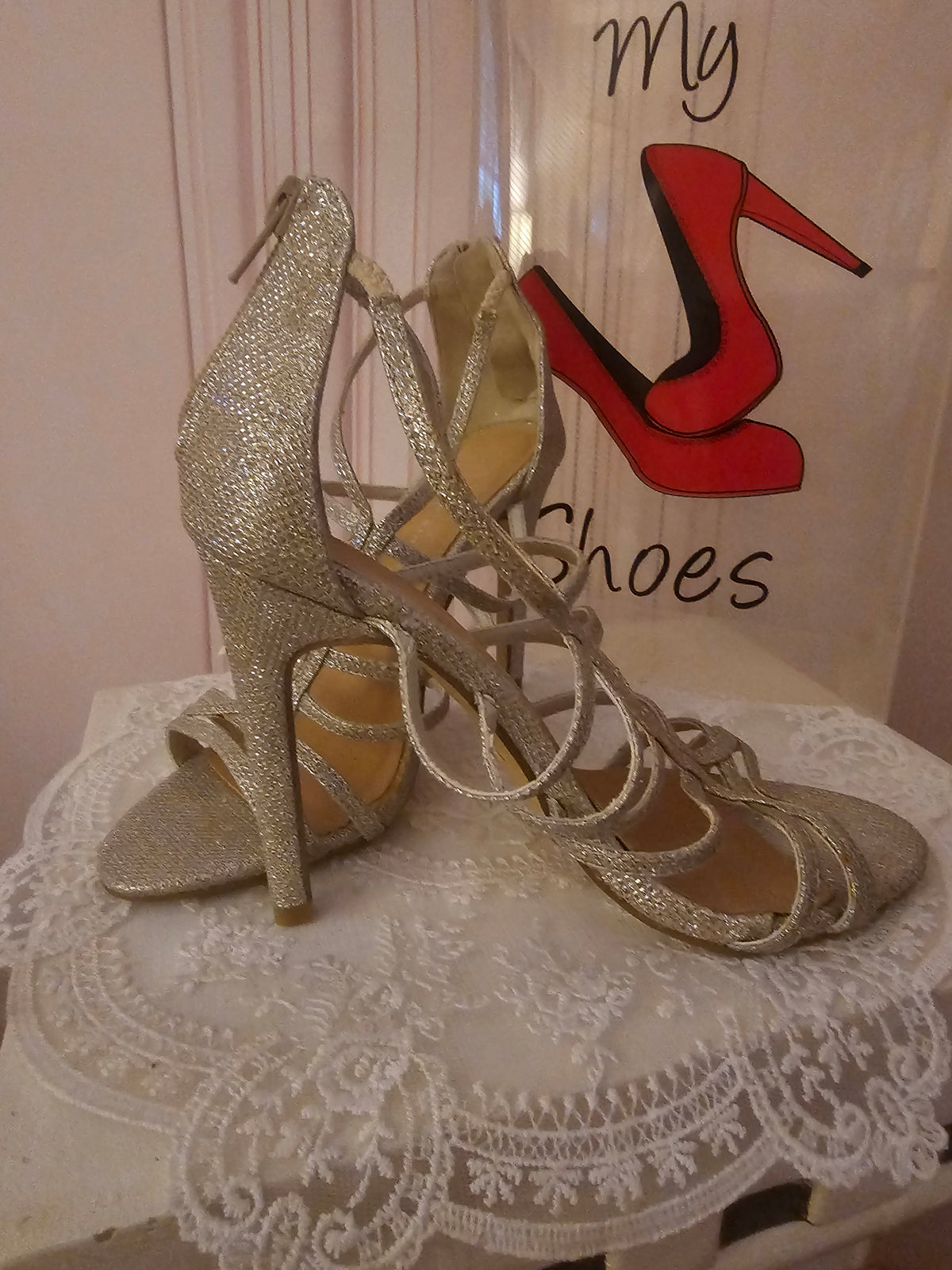 Ladies Gold Strappy Classy Heels