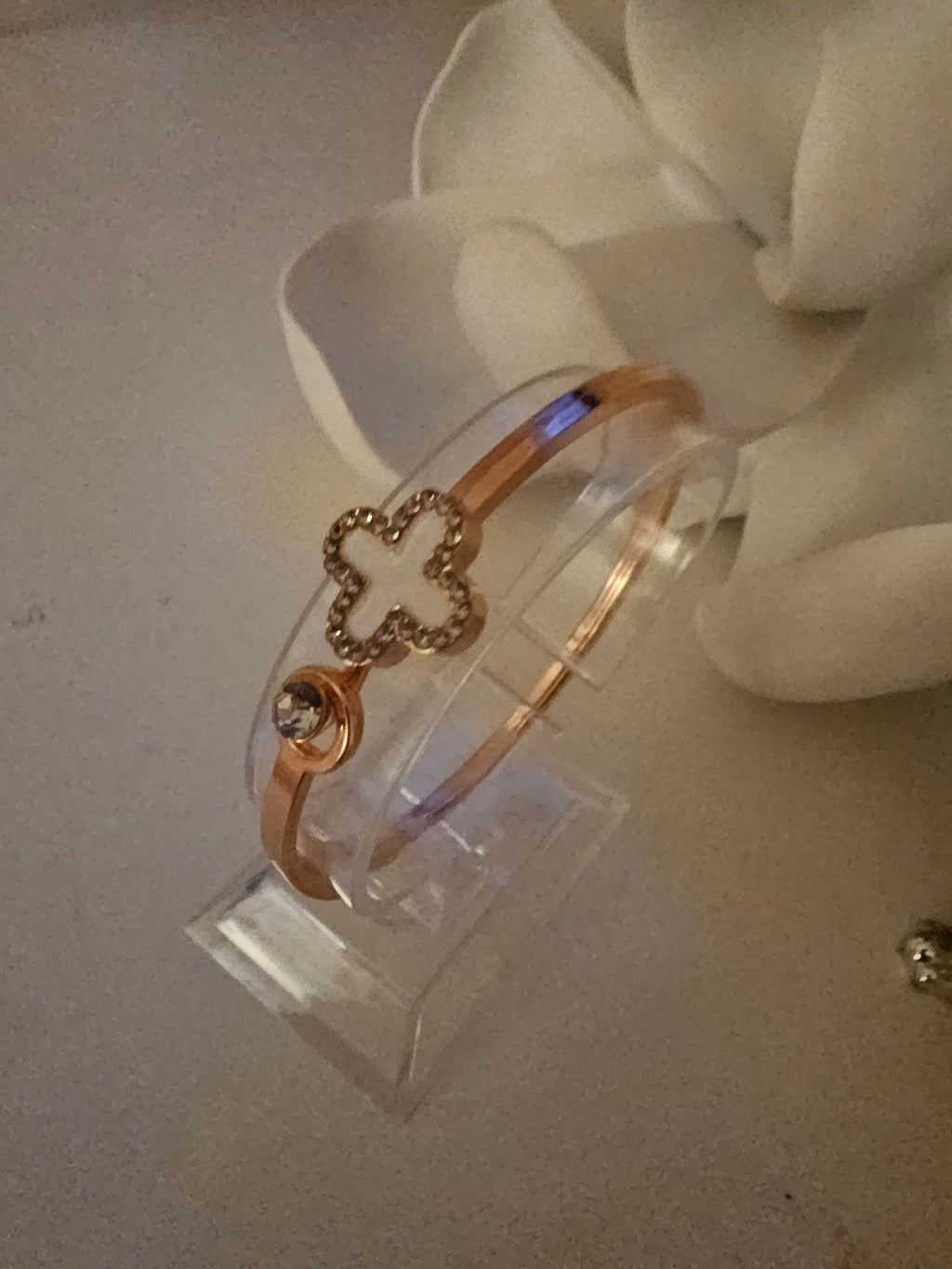 Ladies Rose Gold & White Cross Design Solid Bangle