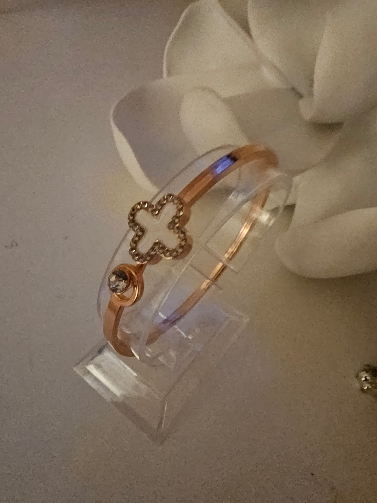 Ladies Rose Gold & White Cross Design Solid Bangle