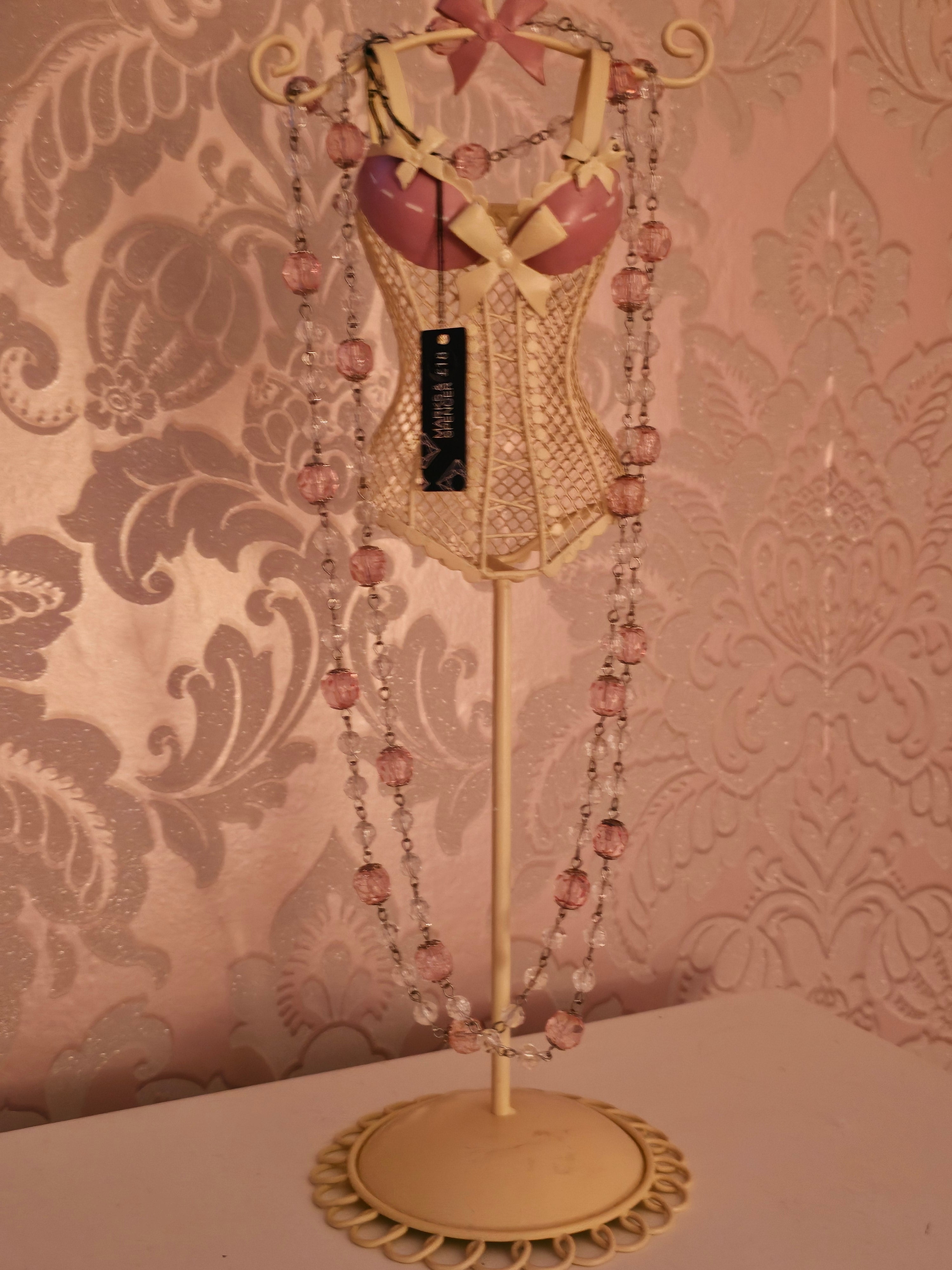 Ladies Marks & Spencer Jewellery Holder with Pink with Clear Beads Long Necklace