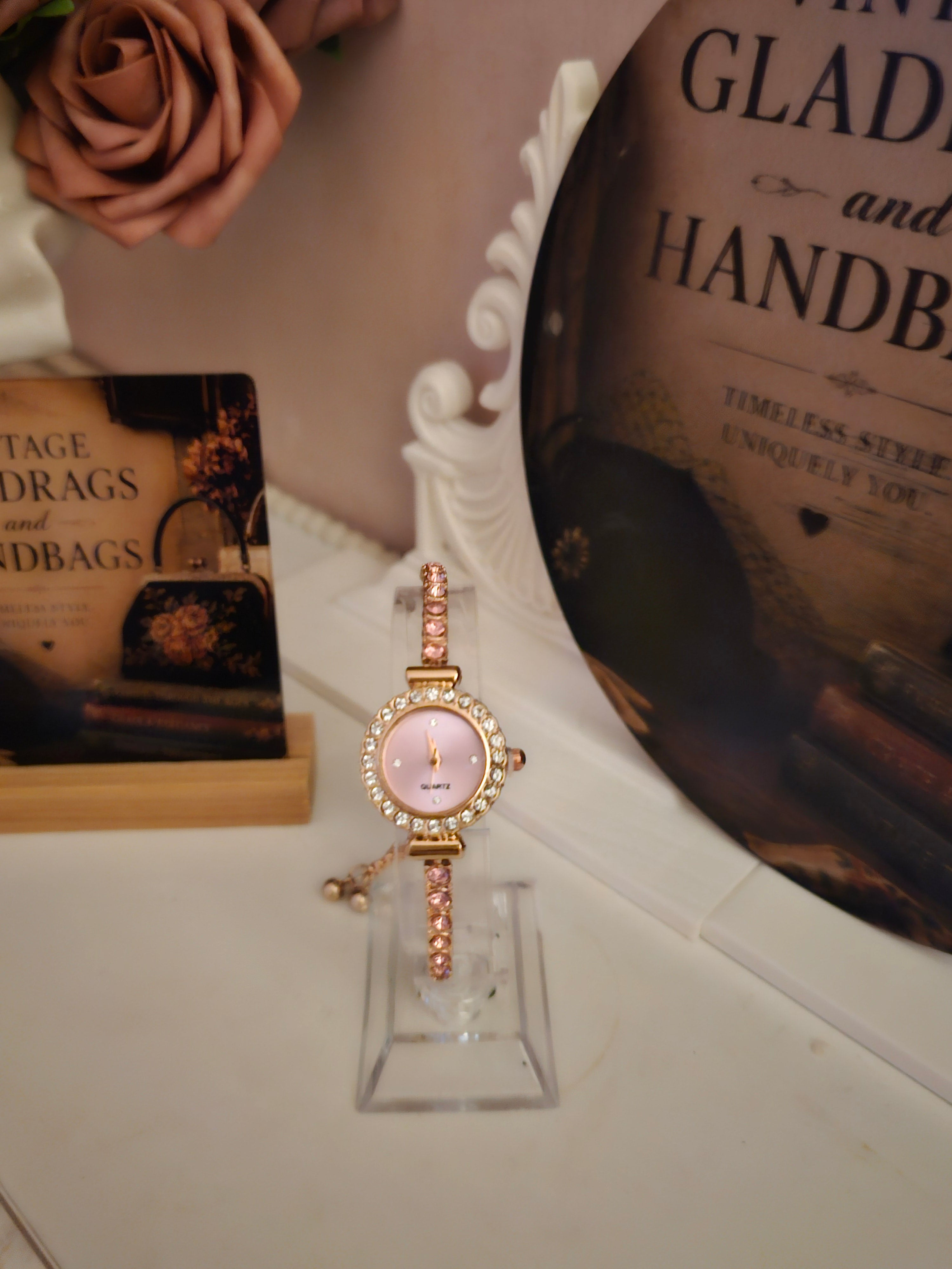 Ladies elegant Pink Diamonte Bracelet Style Watch