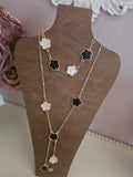 Gold & Black Clover Long Necklace & Matching Bracelet