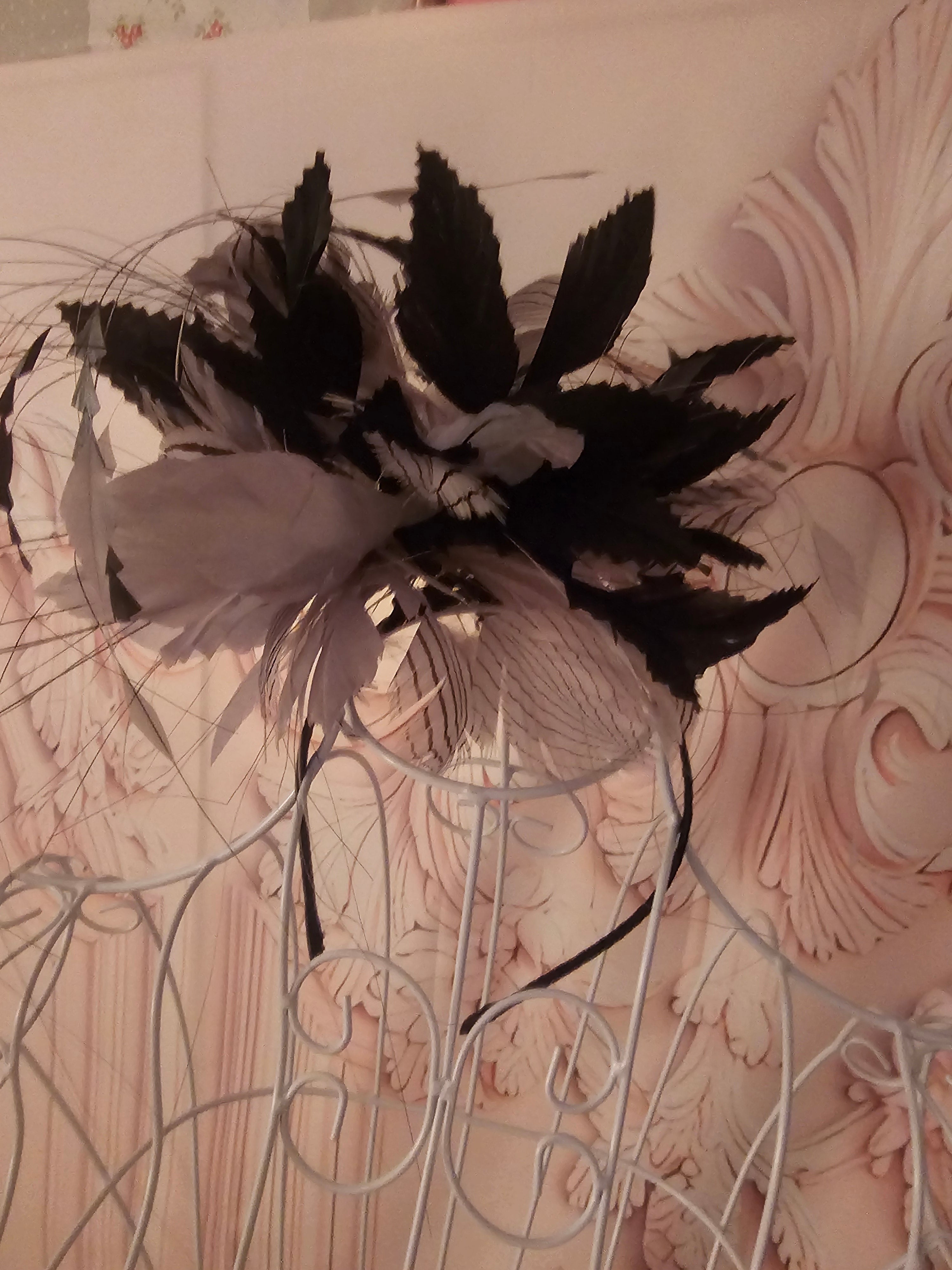 Black & Grey Feather Headband Fascinator — Dramatic & Elegant