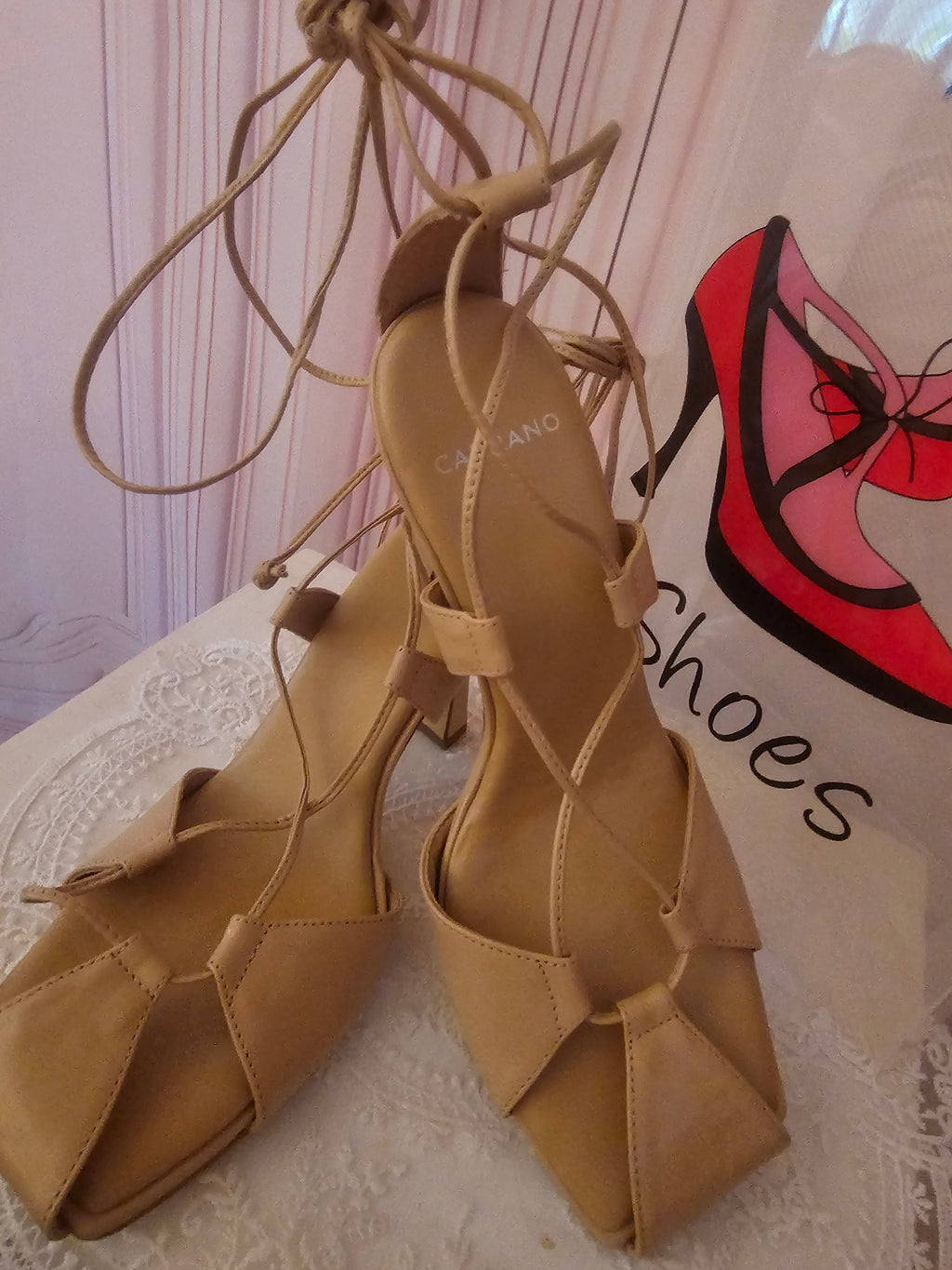 Ladies Tan Carrano Strappy Unusal High Heels