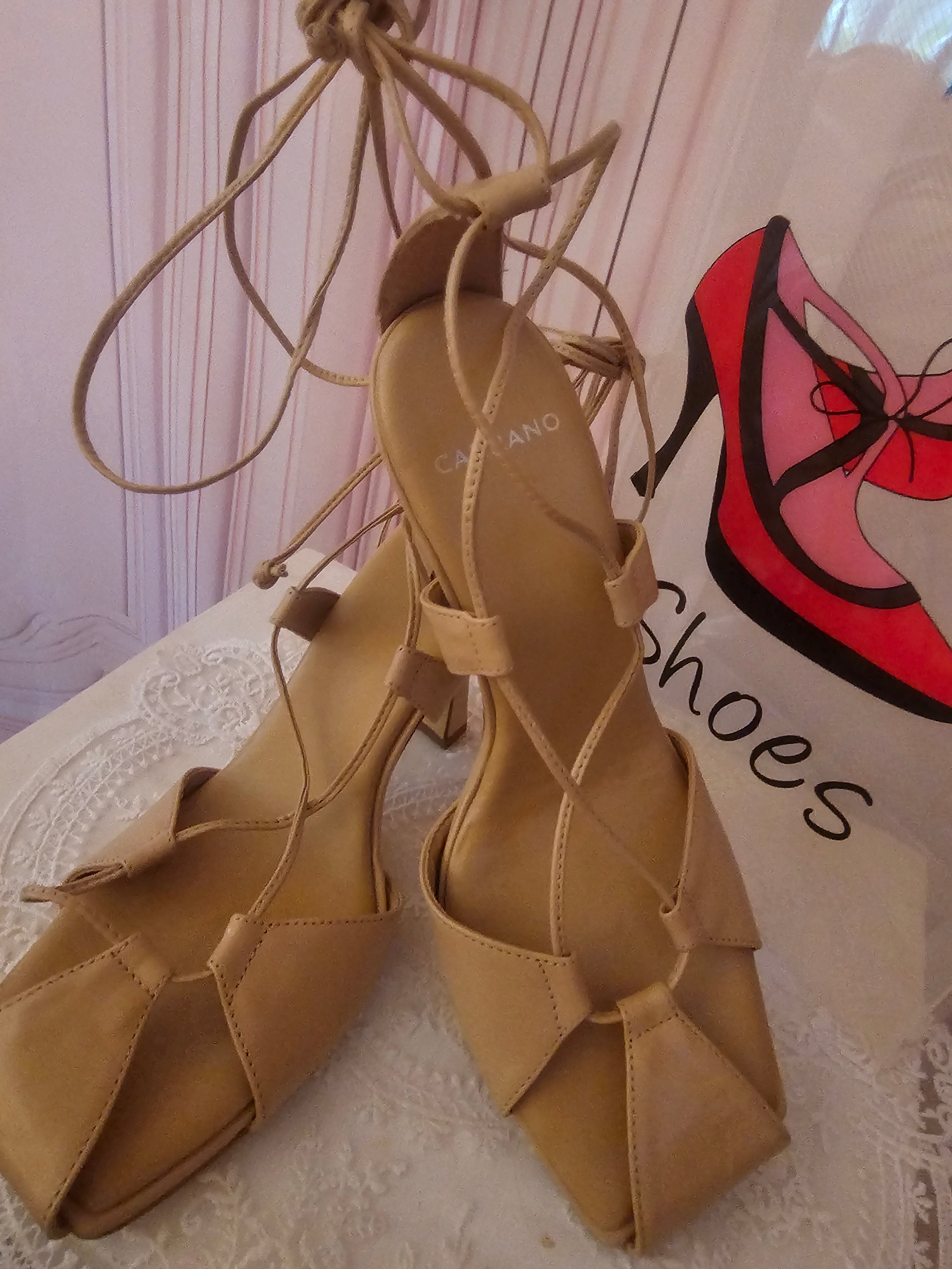 Ladies Tan Carrano Strappy Unusal High Heels