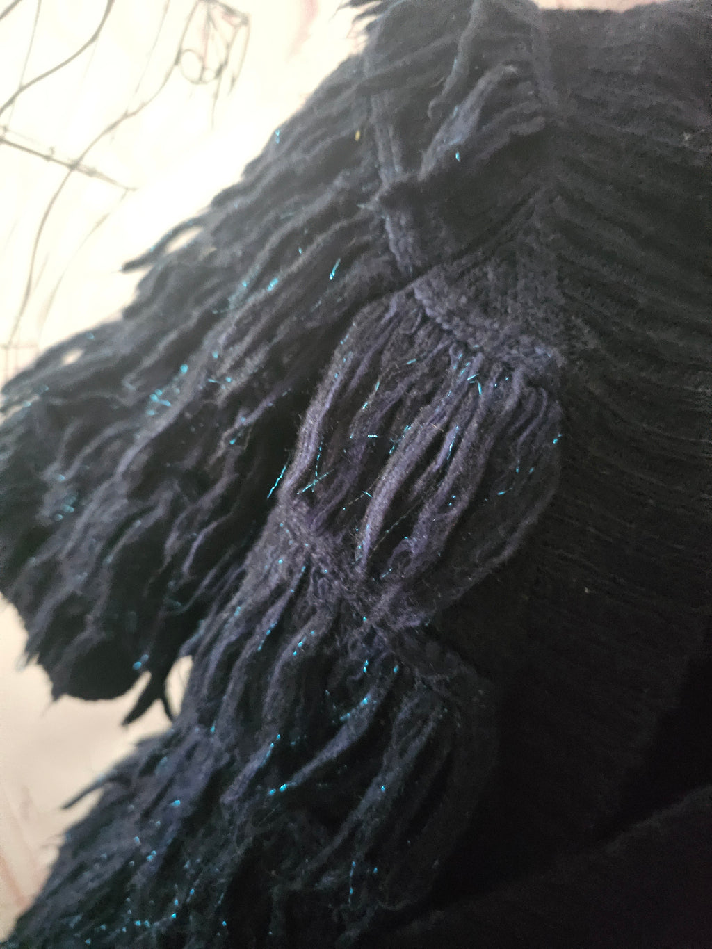 Ladies Navy Blue Fringed Miss Selfridge Short Sleeved Cardigan
