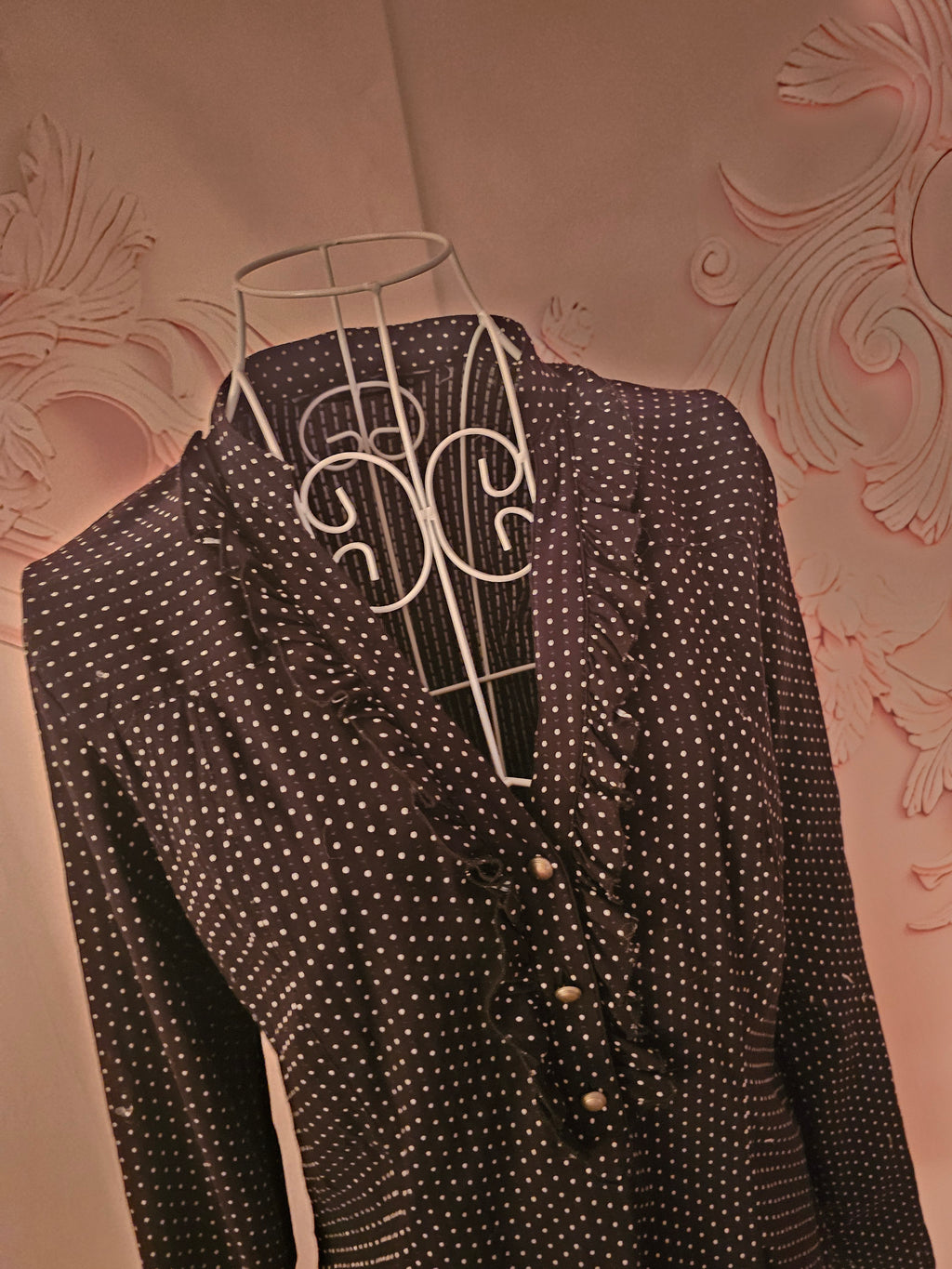 Ladies Next Black & White Polka Dot frilled Top