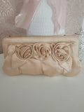Ladies Beige Satin Rose detailed Clutch purse