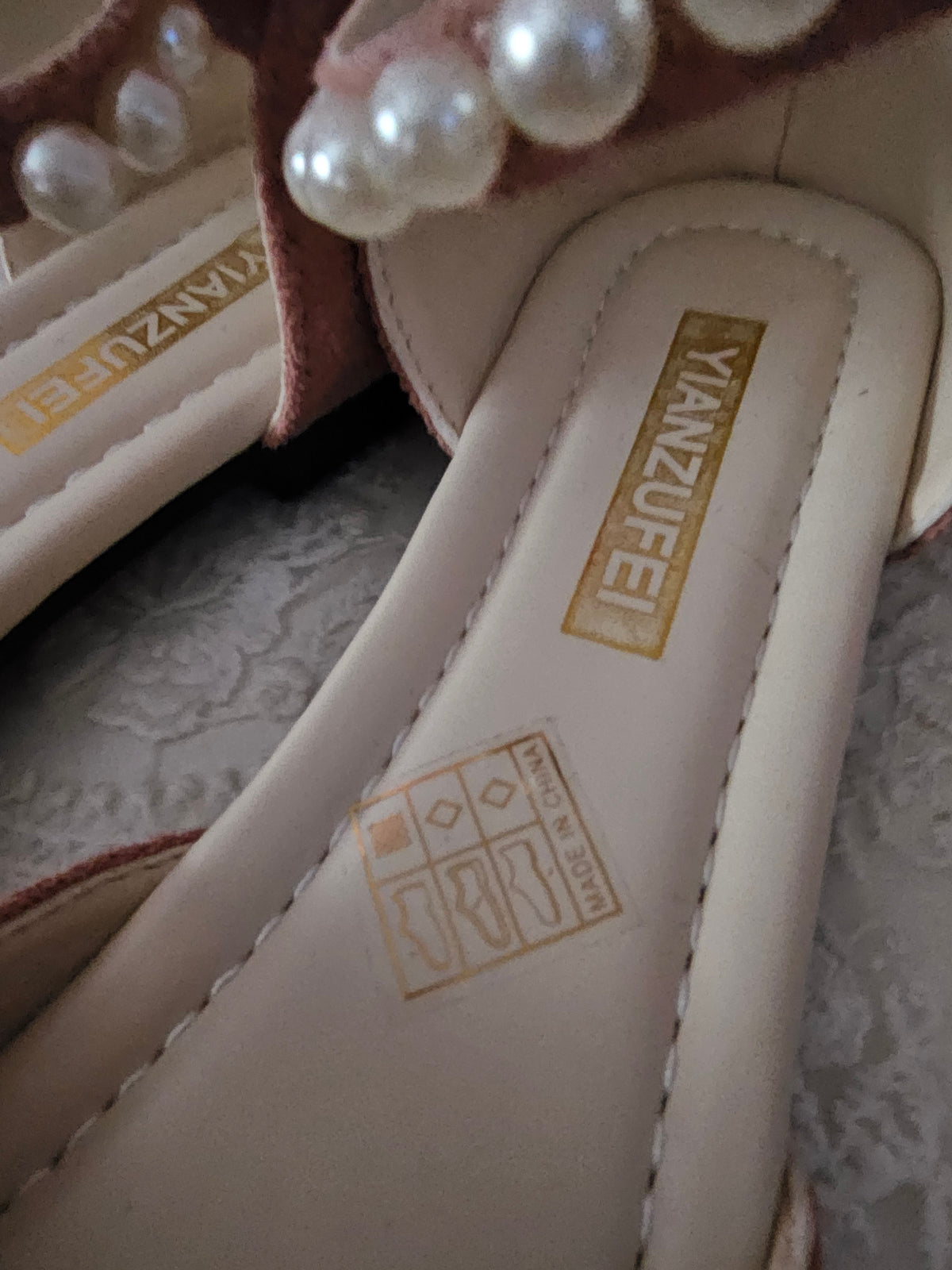 Ladies Dusky Pink Flats with Pearls Design