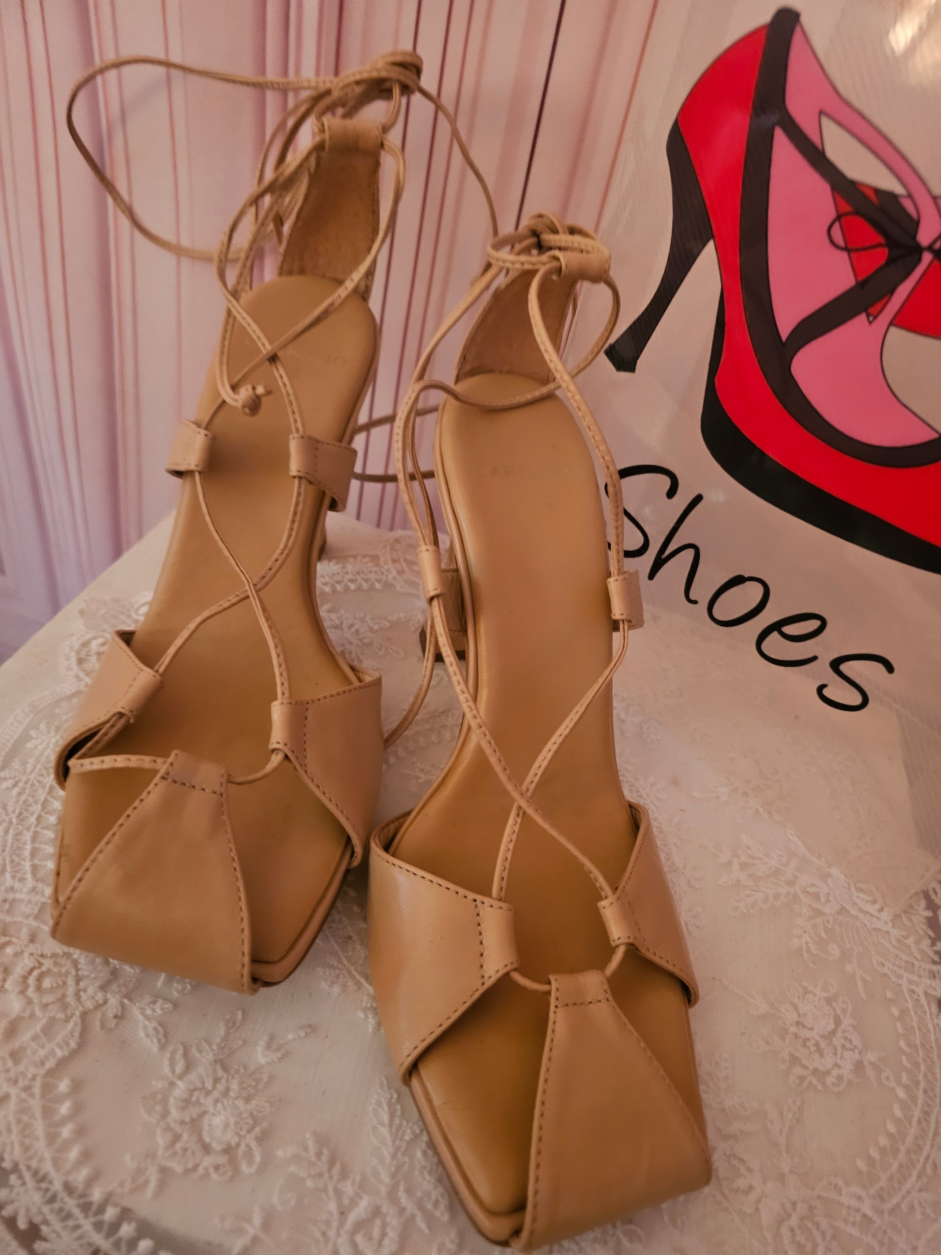 Ladies Tan Carrano Strappy Unusal High Heels