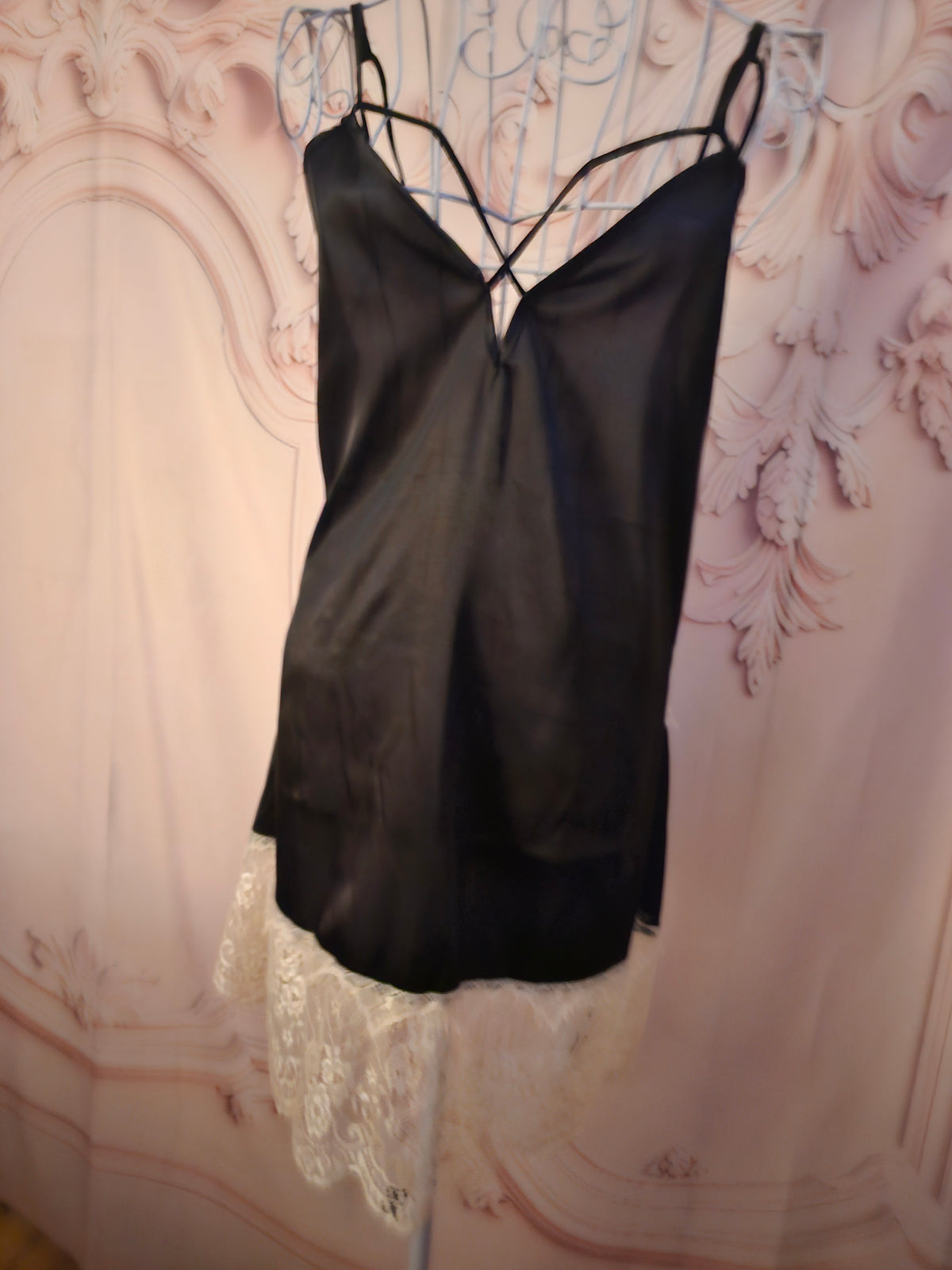 Ladies black satin negliee