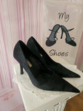 Ladies Black Satin Dune Pointed Toed Heels
