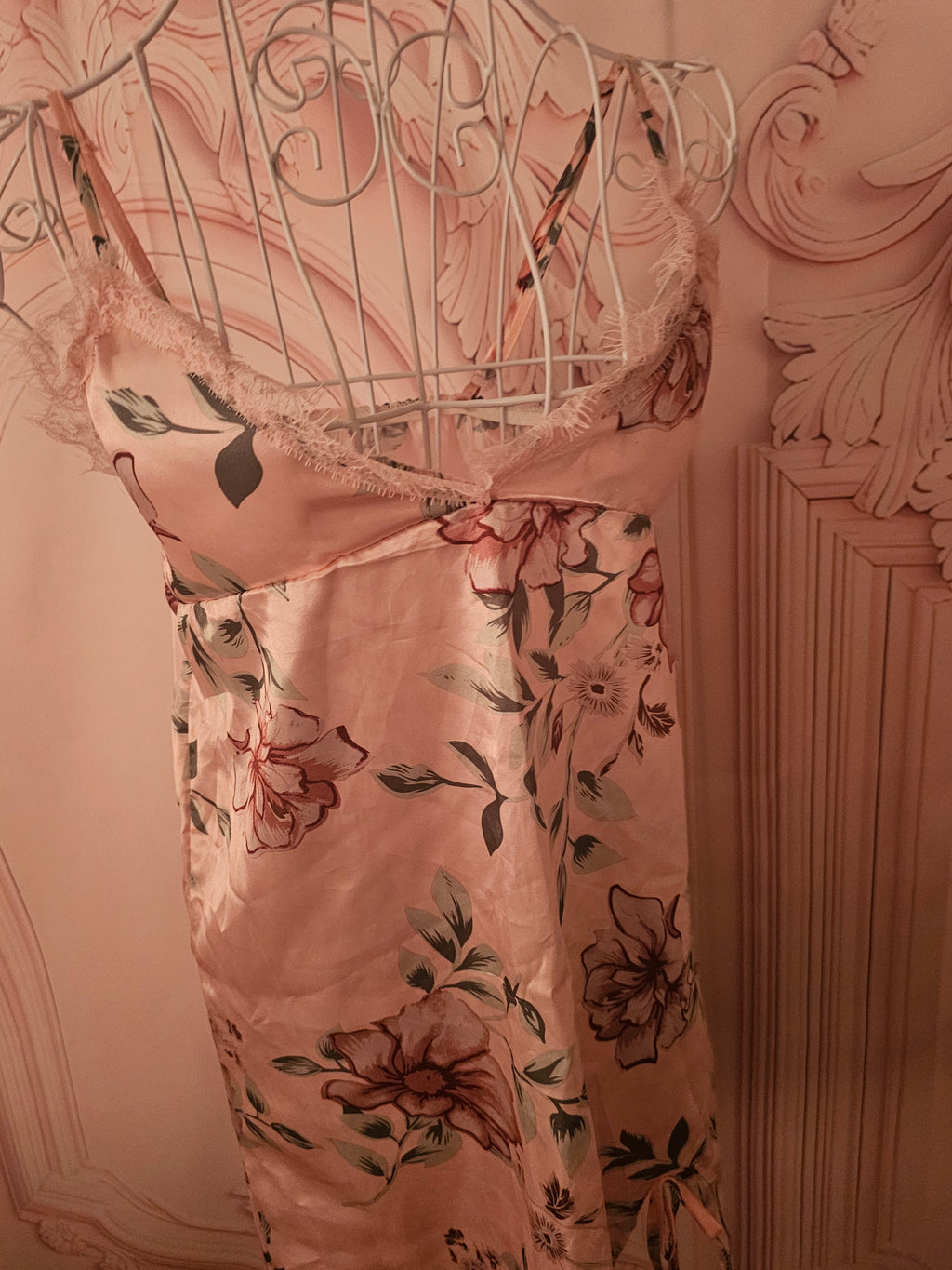 Ladies Pink Floral Satin 4 piece Lingerie Nightwear