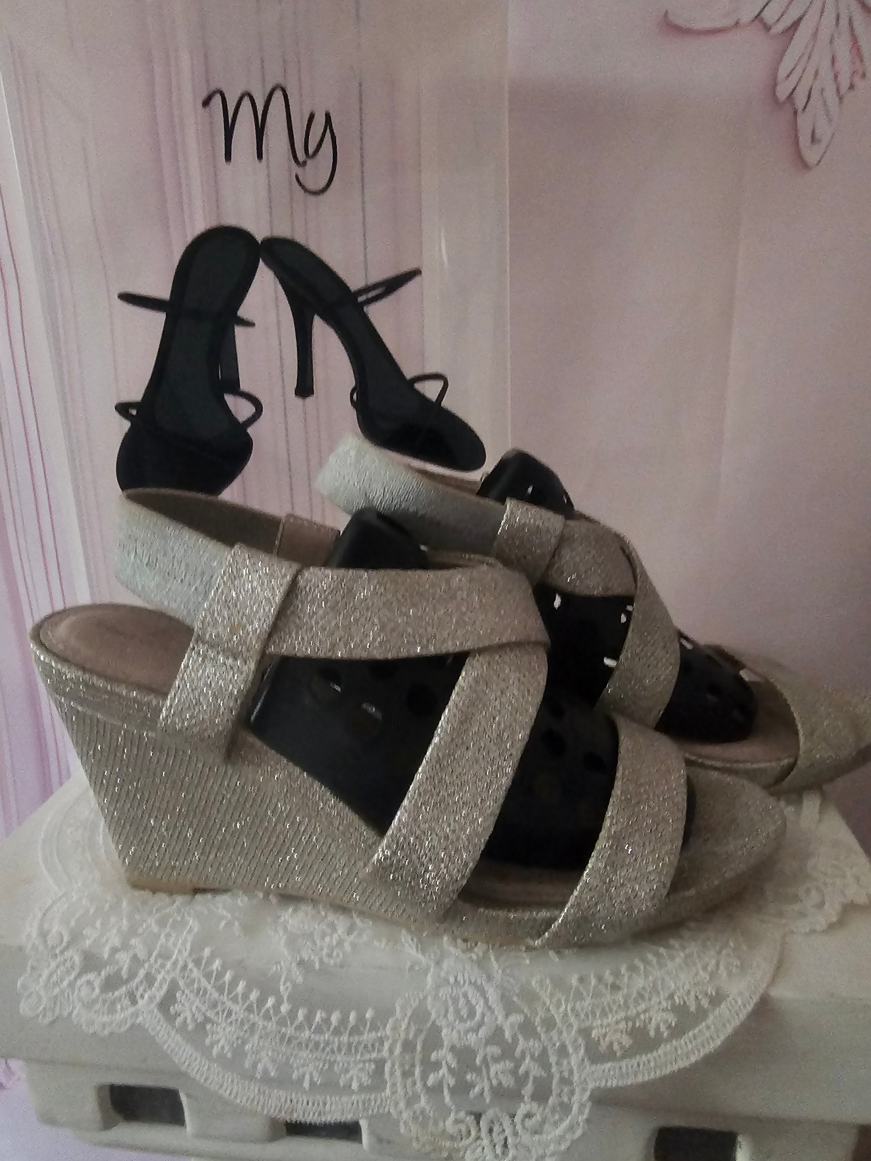 Ladies Forever Comfort by Next Gold Sparkly Wedges