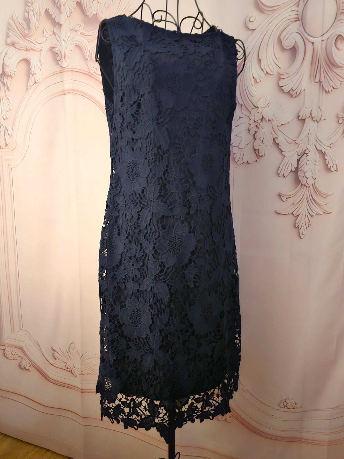 Ladies Navy Blue Wallis Lacy Evening Dress