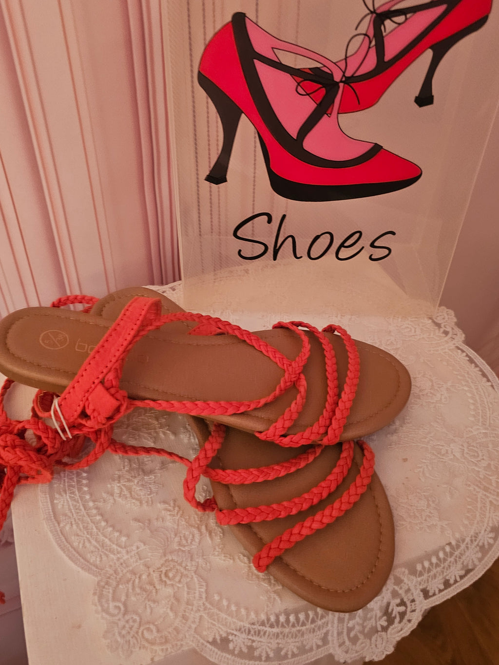 Ladies Coral Boohoo Tie up leg flat sandals