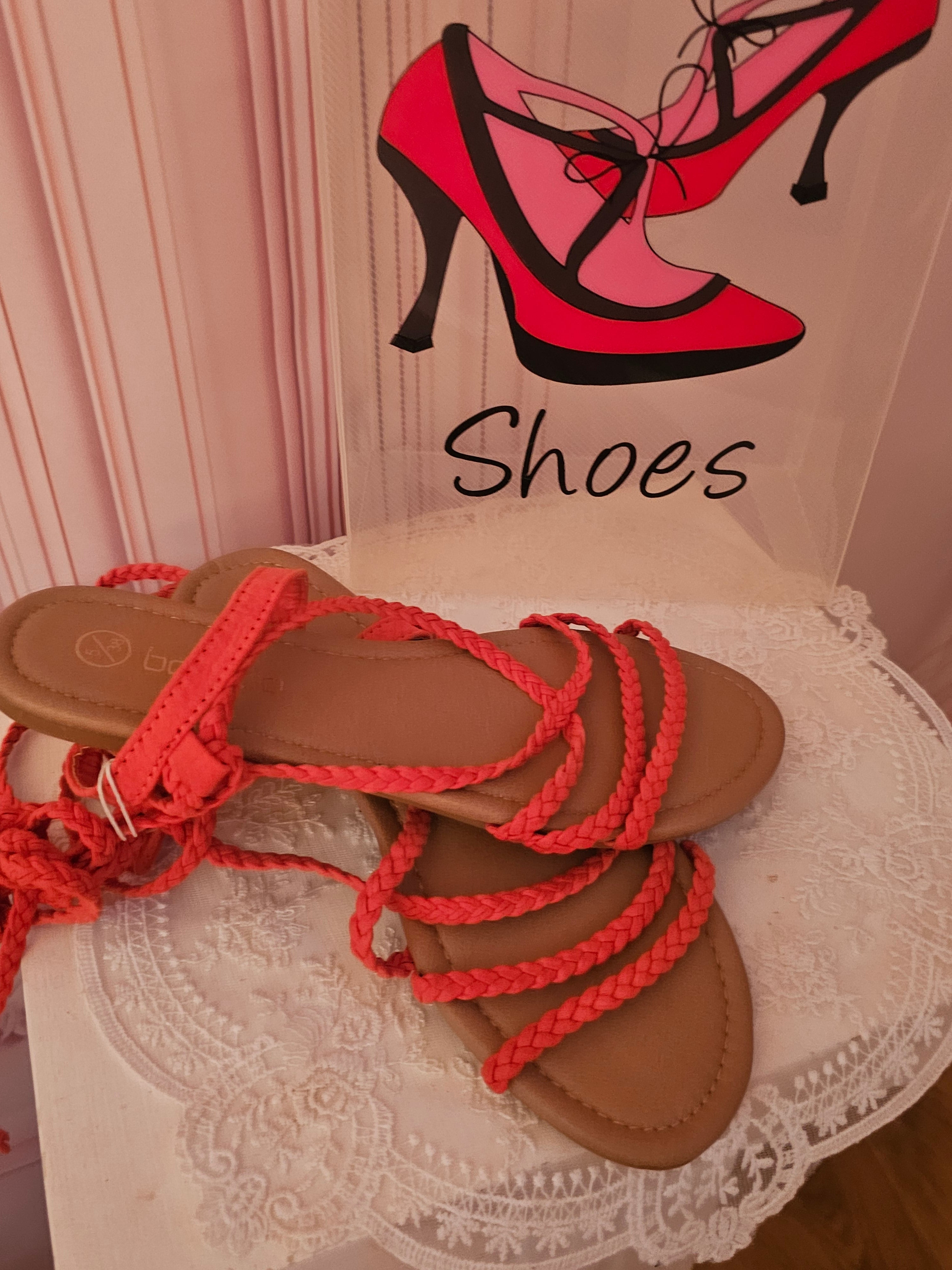 Ladies Coral Boohoo Tie up leg flat sandals