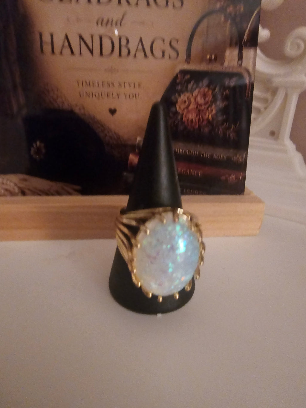Ladies Gold with Large Opal Stone Setting Dress Ring