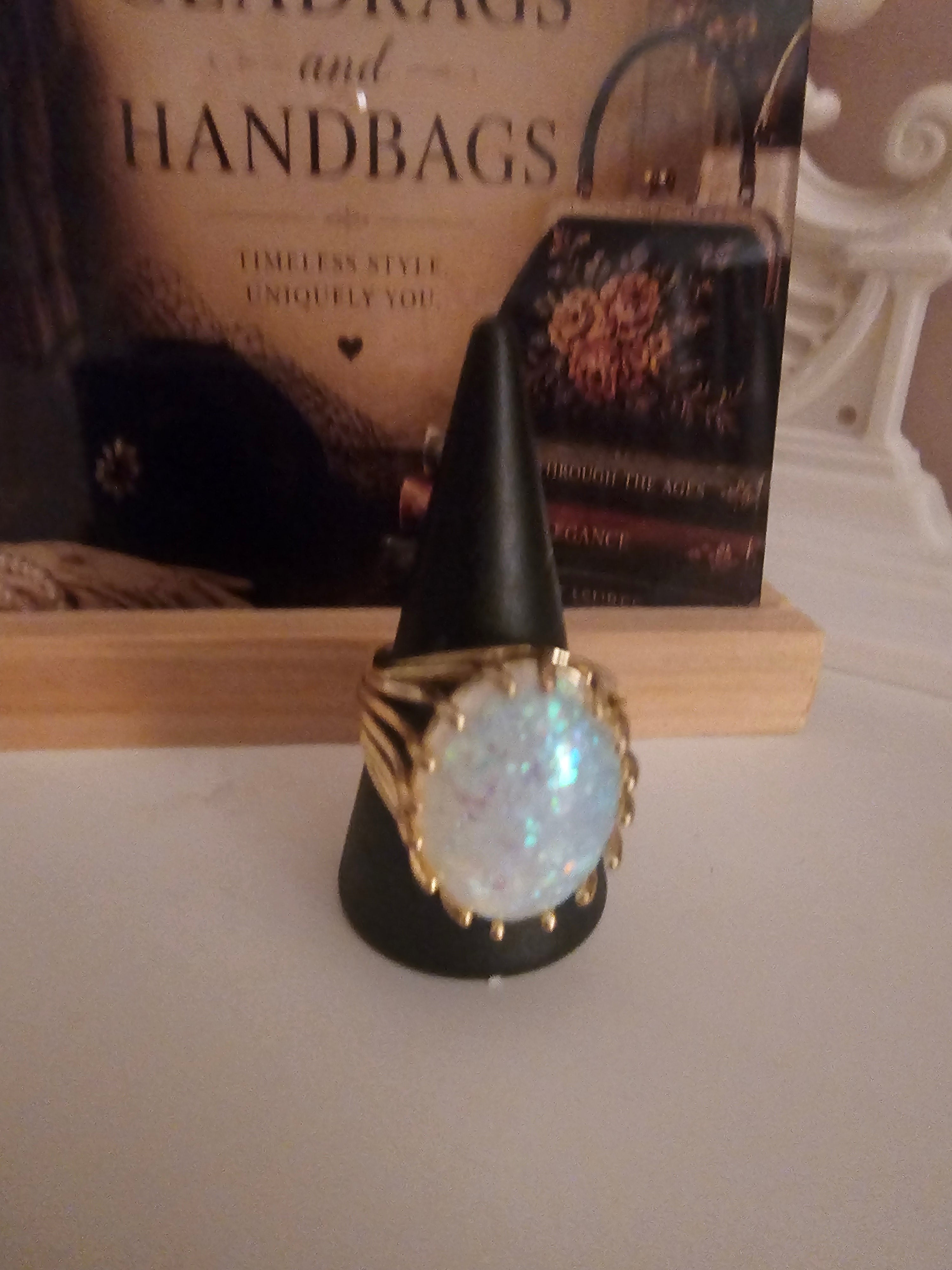 Ladies Gold with Large Opal Stone Setting Dress Ring