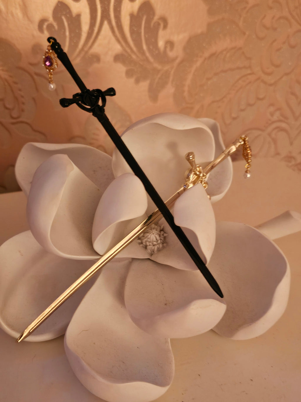 Ladies Black & Gold Large Metal Hair Pins