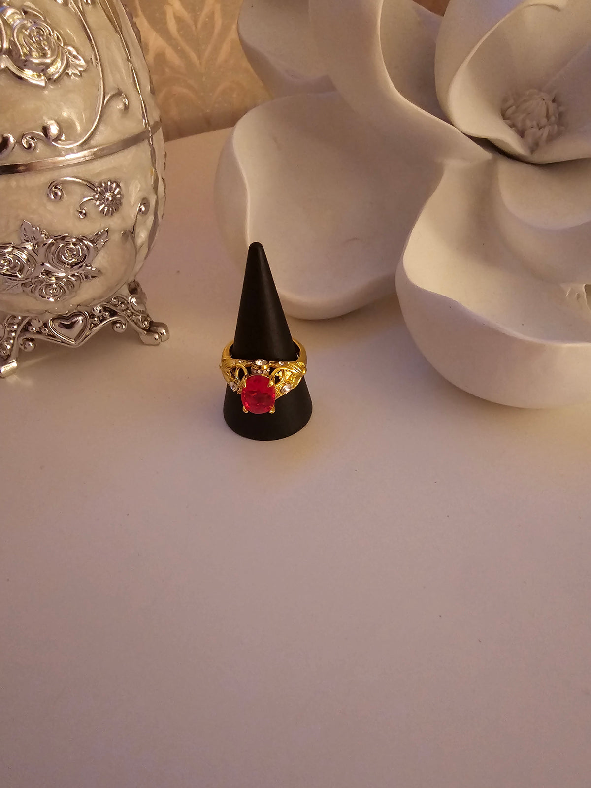 Ladies Yellow Gold Dress Ring with Ruby Stone setting
