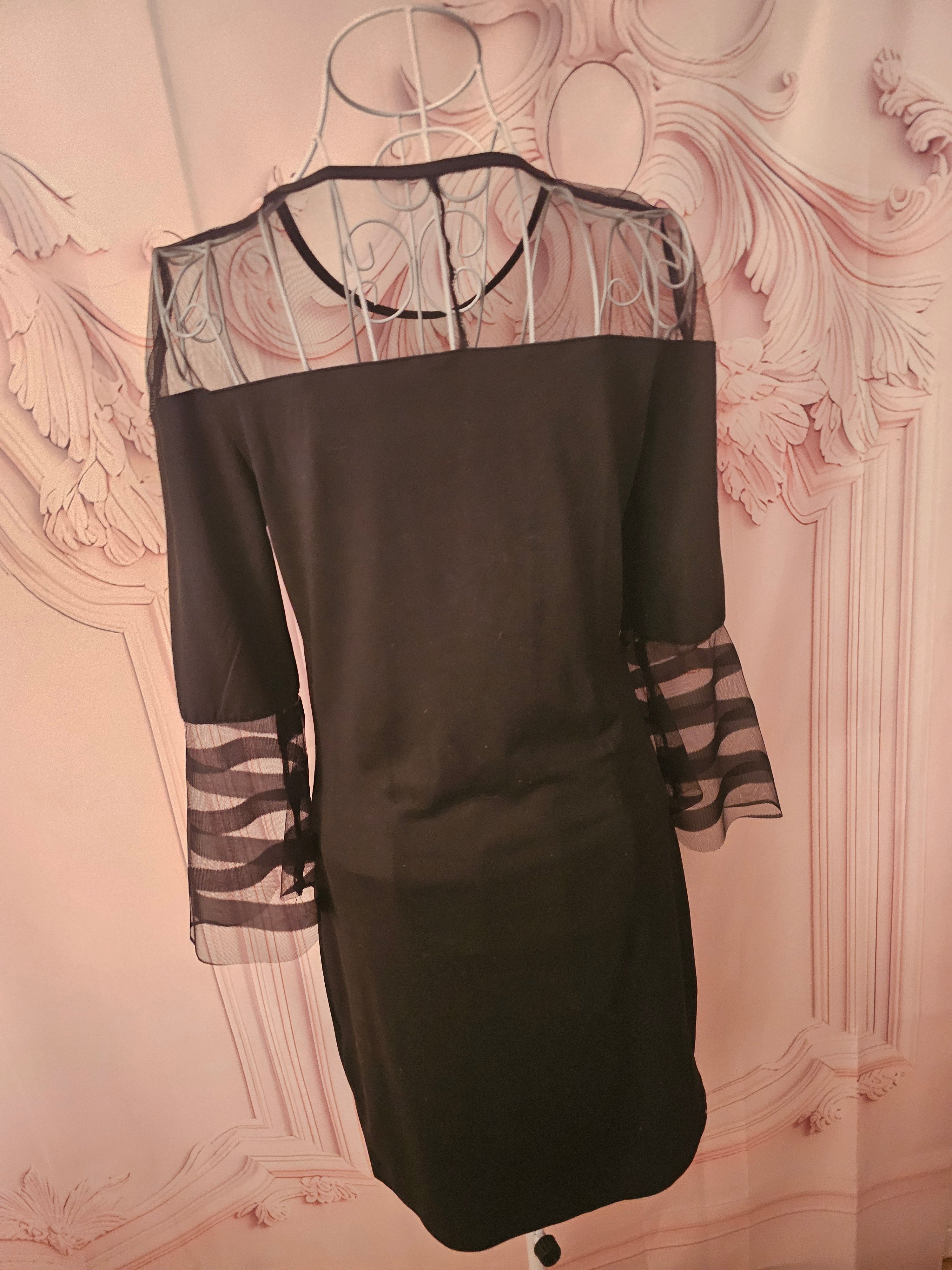 Ladies Black with Mesh Transparent neckline & cuffs
